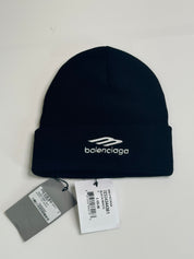 Balenciaga 3D Logo Rib Beanie Hat Black