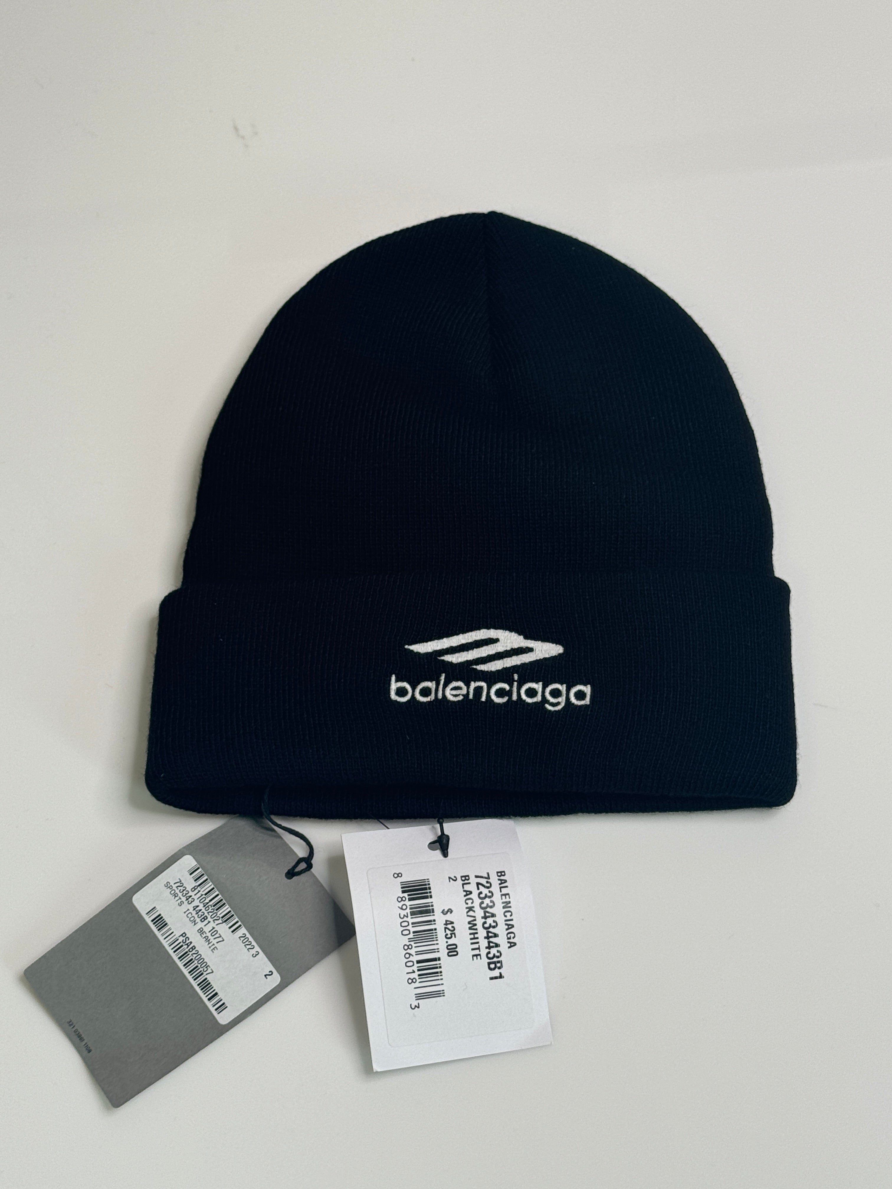 Balenciaga 3D Logo Rib Beanie Hat Black