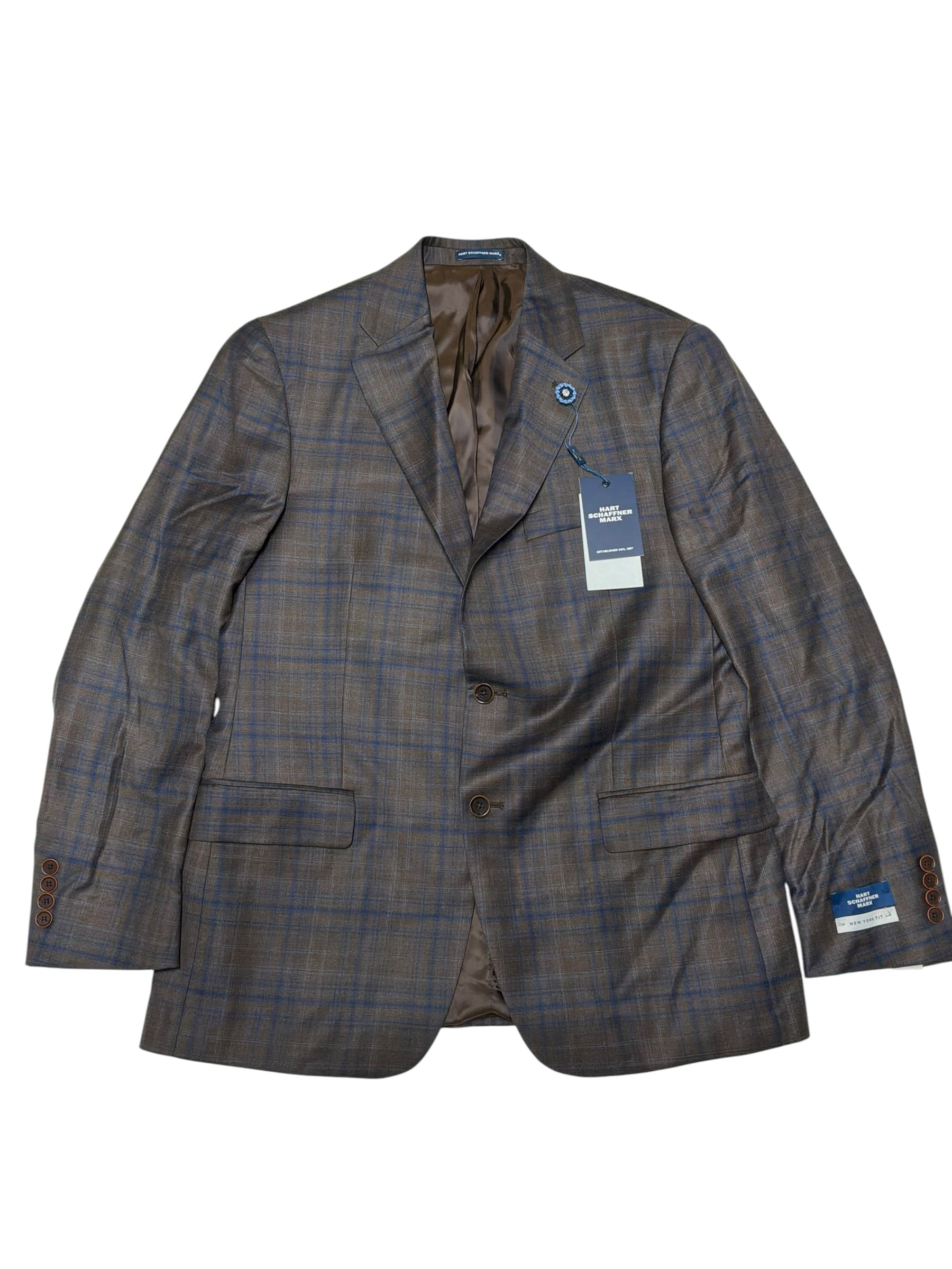 Hart Schaffner Marx Mens Regular fit Sport Coat Blazer 42 R Brown Blue Plaid