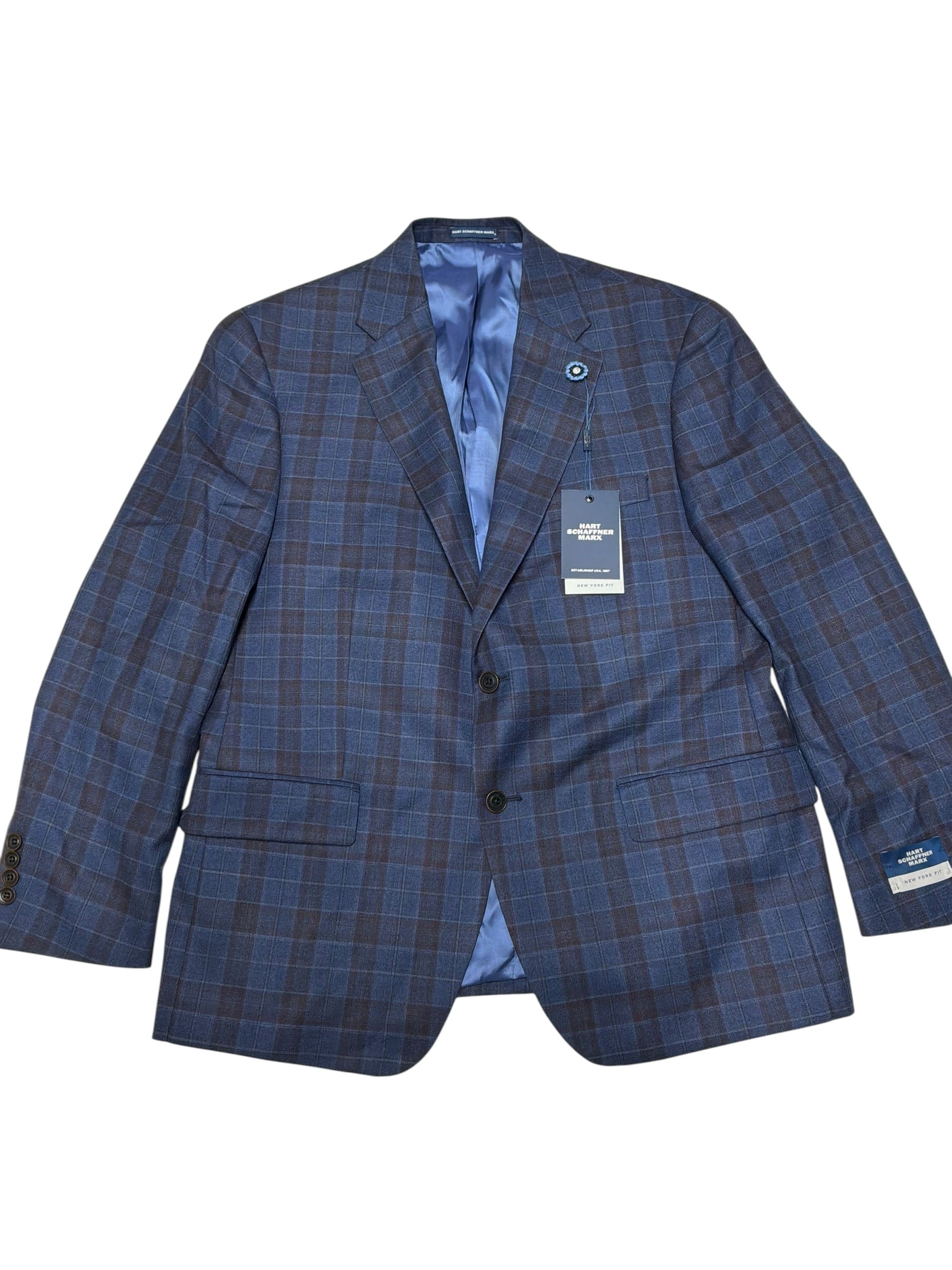 Hart Schaffner Marx Mens Regular fit Sport Coat Blazer 40 R Blue Brown Plaid