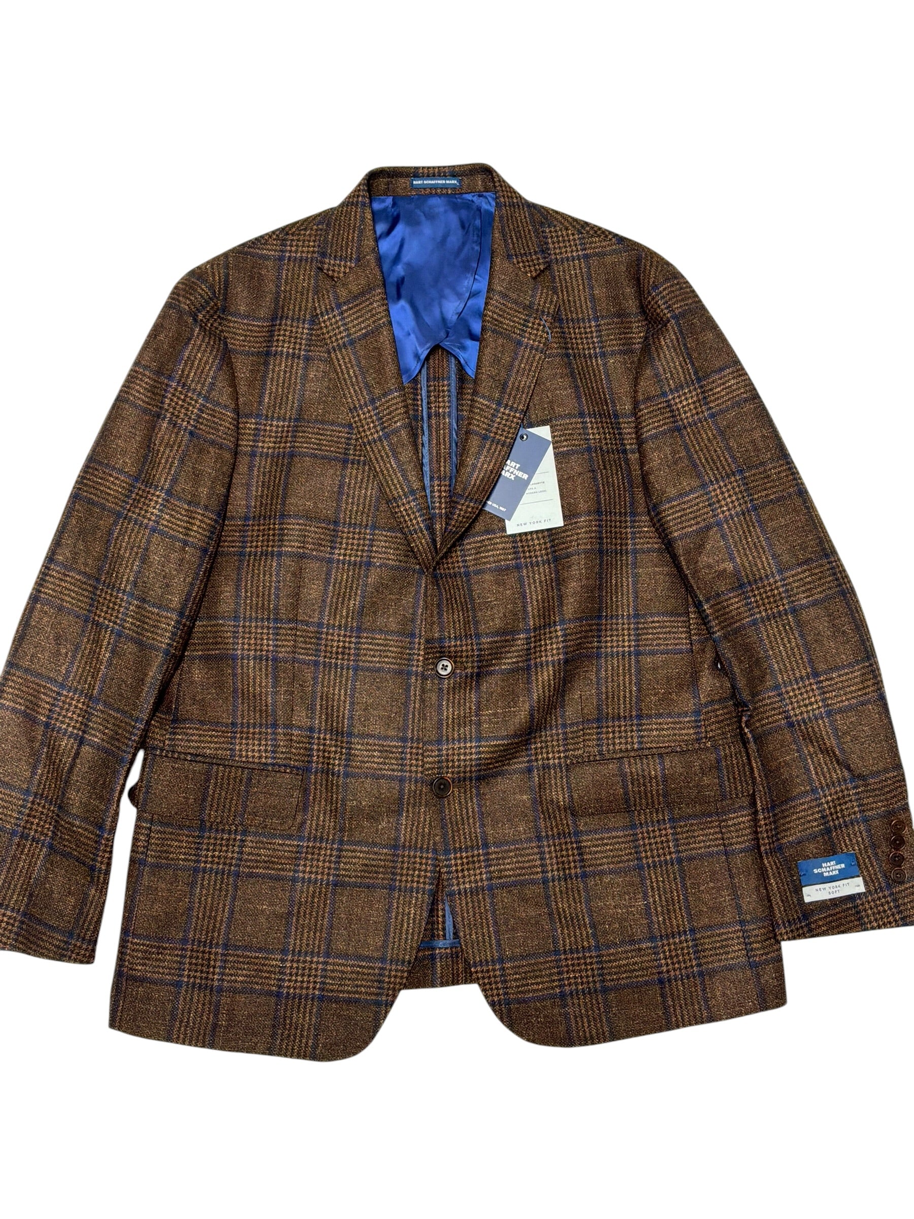 Hart Schaffner Marx Mens Regular fit Sport Coat Blazer 48 R Brown Plaid
