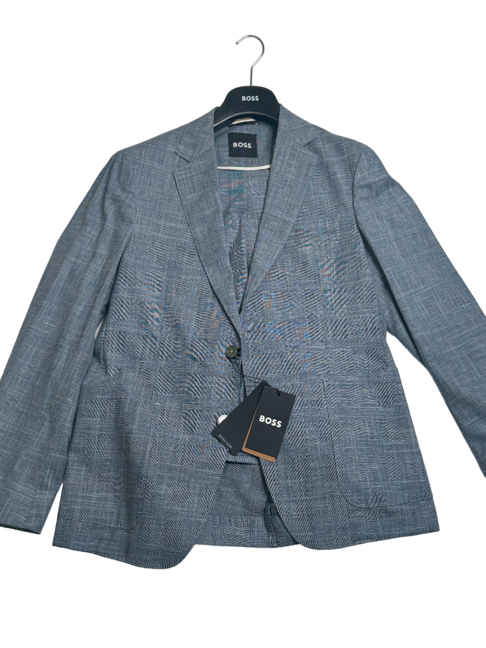 Hugo Boss Mens Hanry Wool & Cotton Tonal Plaid Slim Fit Suit 38S / 32W Blue