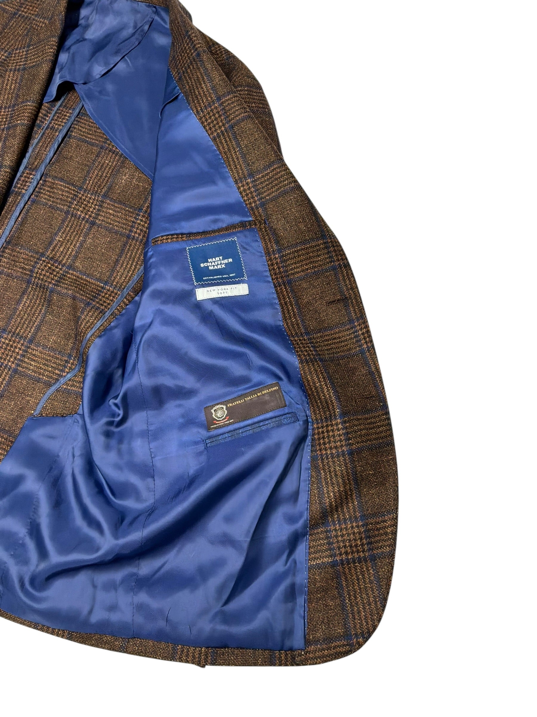Hart Schaffner Marx Mens Regular fit Sport Coat Blazer 44 R Brown Plaid