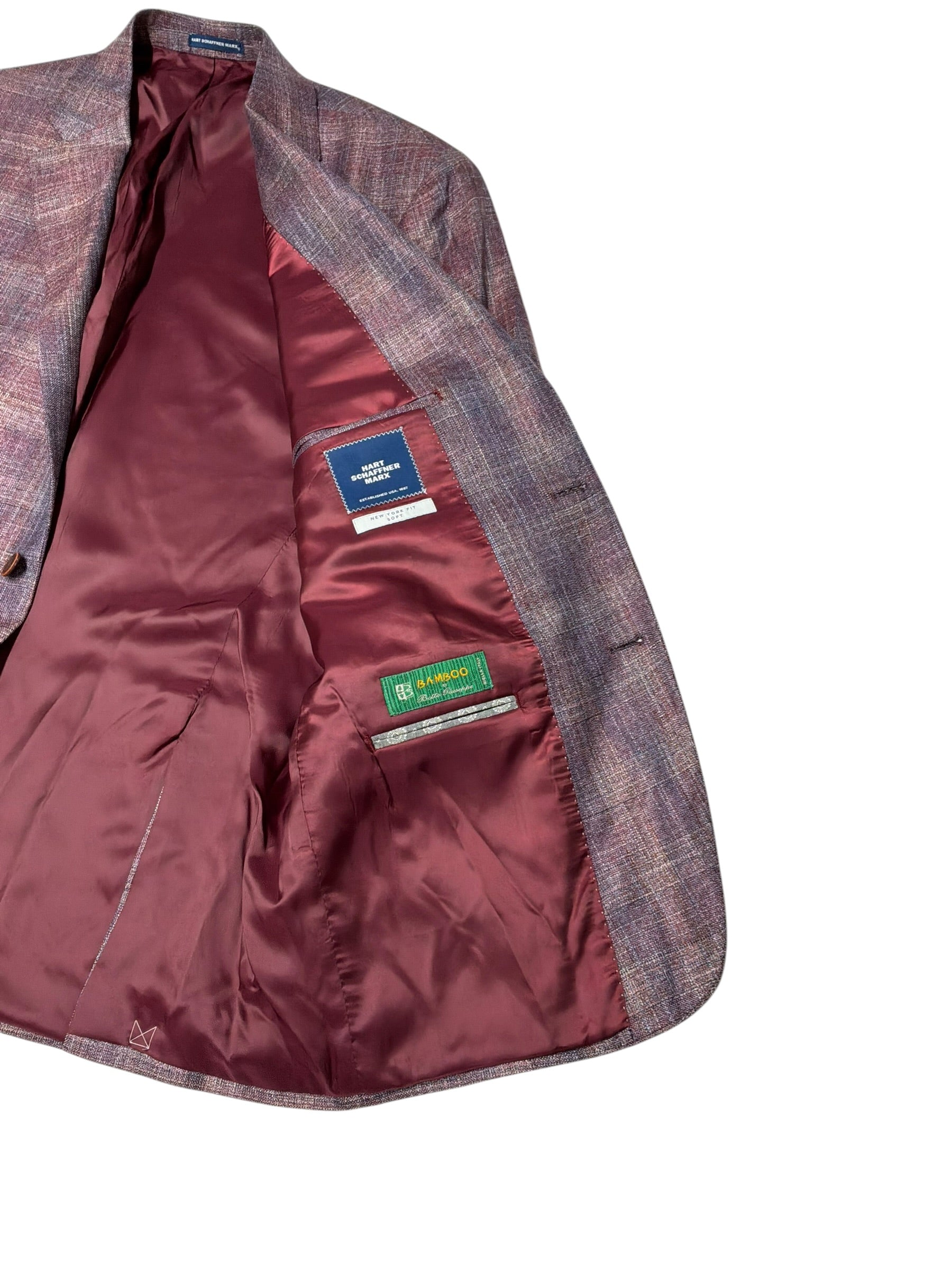 Hart Schaffner Marx Mens Regular fit Sport Coat Blazer 44 R Pink Plaid Bamboo