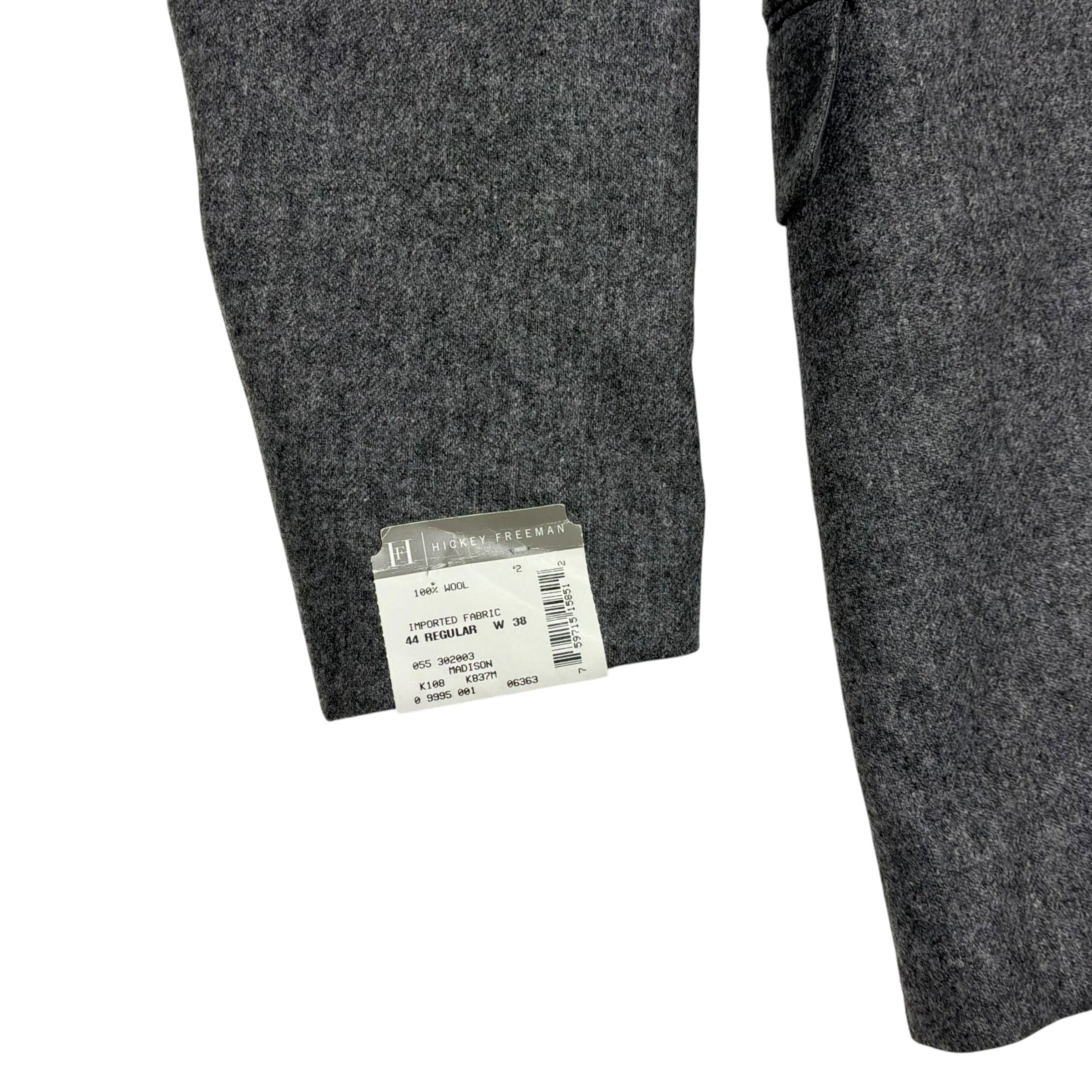 Hickey Freeman Mens Regular fit 2 Piece Flannel Suit 44 R / 38 Waist Grey Wool