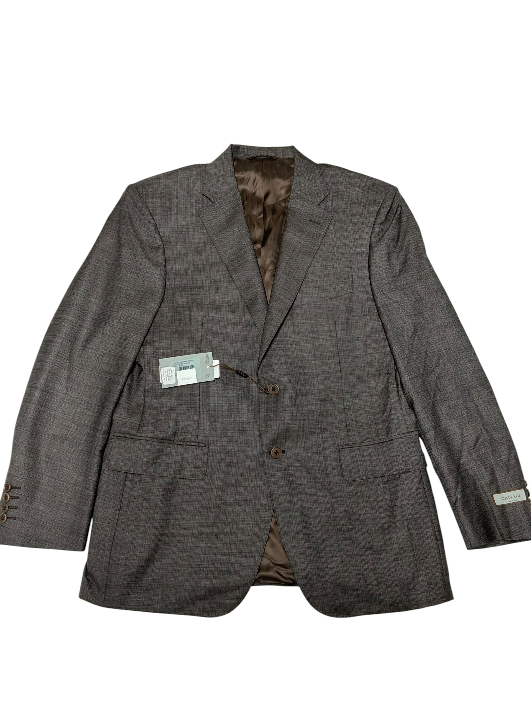 Canali Siena Sharkskin Regular Fit Suit Jacket Blazer US 40r EU 50R Brown Wool