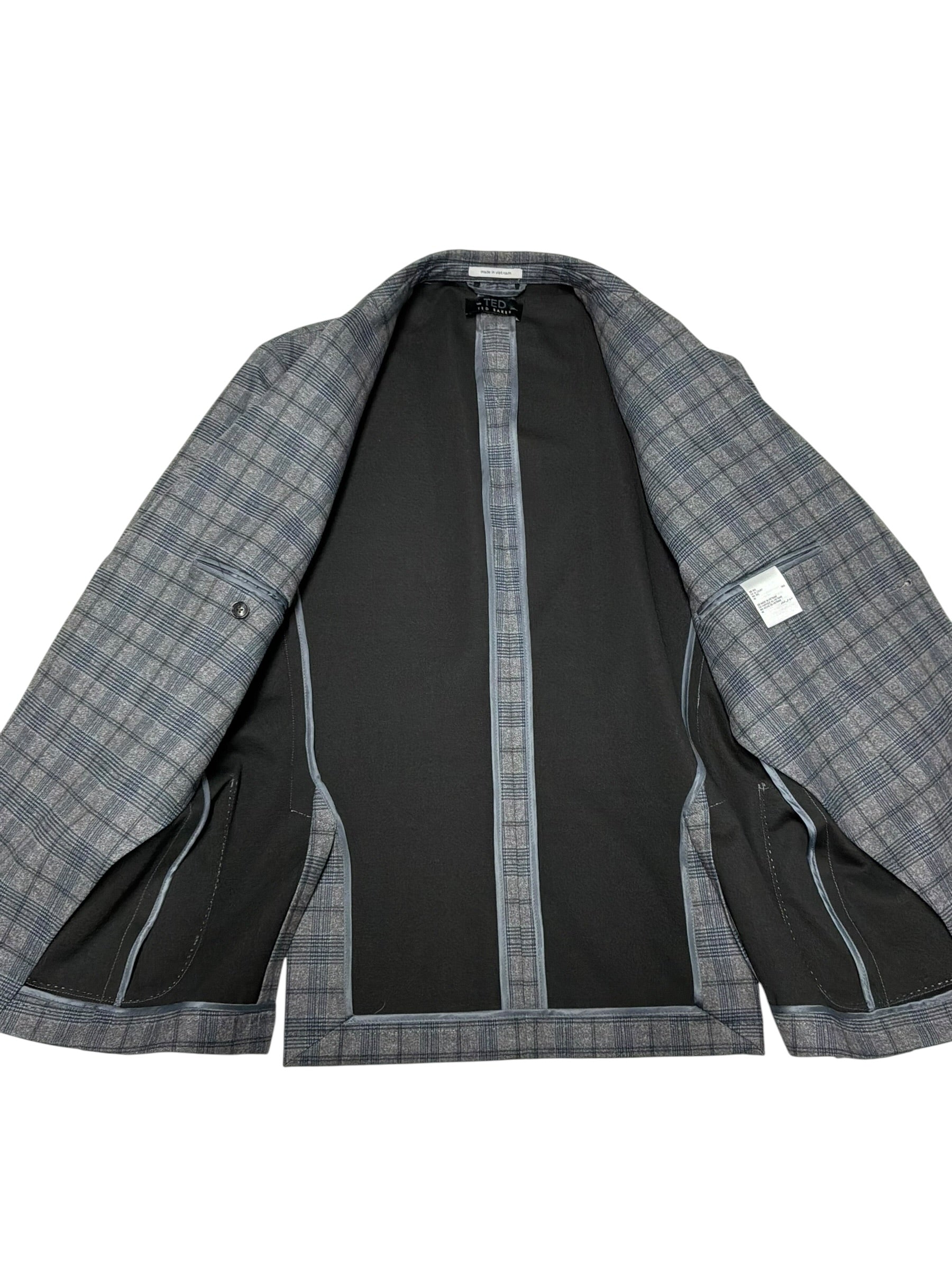 Ted Baker Mens Slim fit Sport Coat Blazer 38 S Grey Blue Plaid