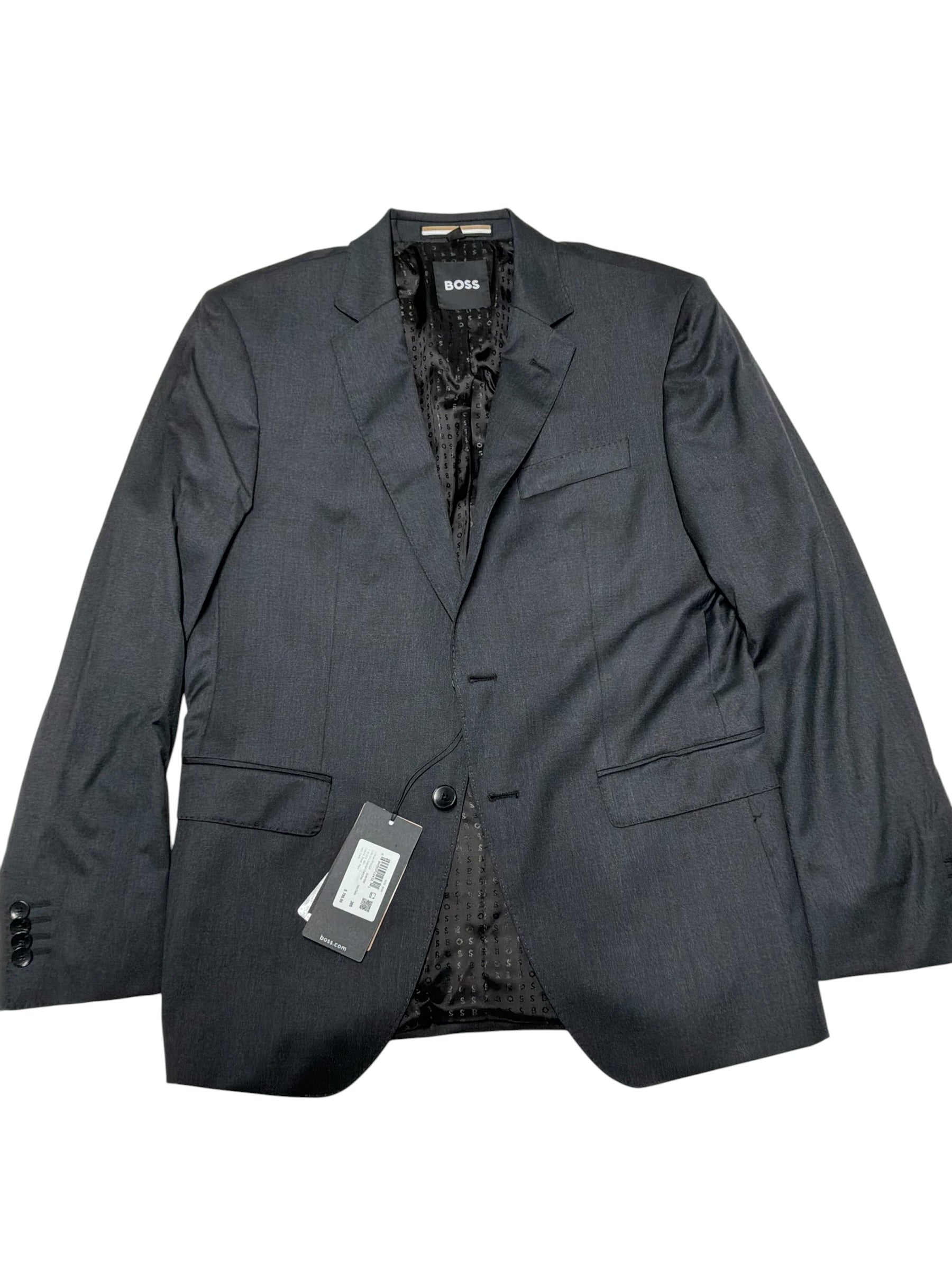 Hugo Boss Mens Huge/Genius Twill Slim fit Suit Jacket Blazer 38 S Dark Grey