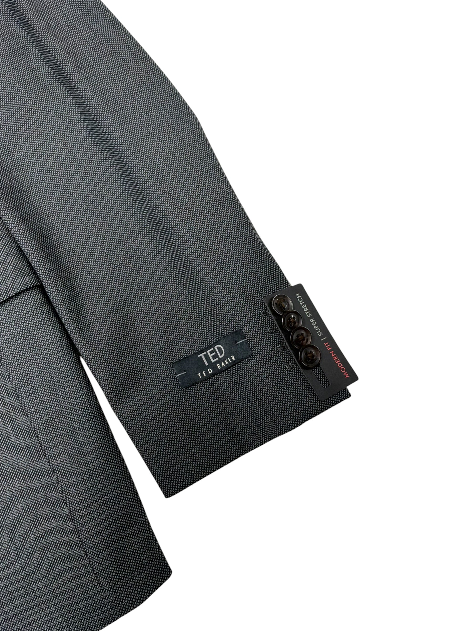 Ted Baker Mens Modern fit Wool Suit Jacket Blazer 40 L Gray Birdseye