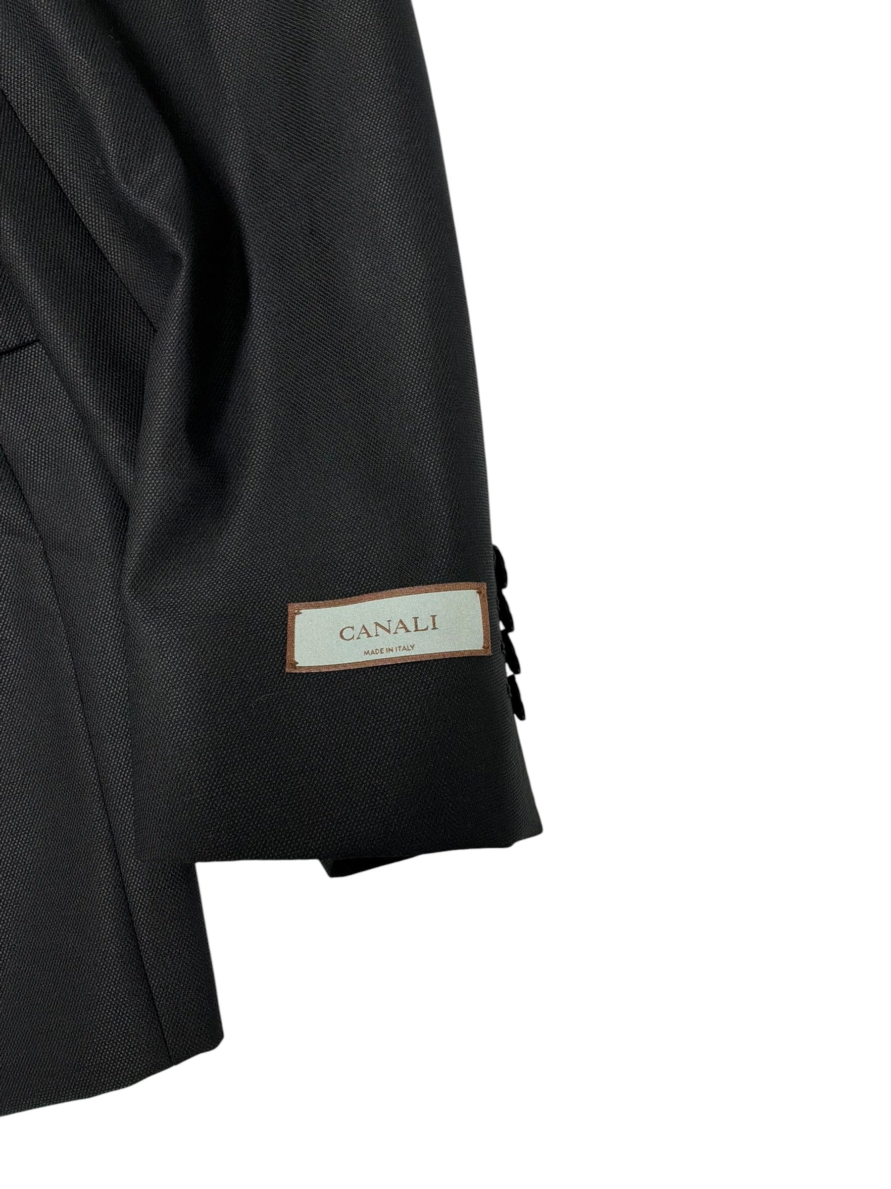 Canali Capri Black Textured Solid Slim Fit Suit Jacket Blazer 42L Black