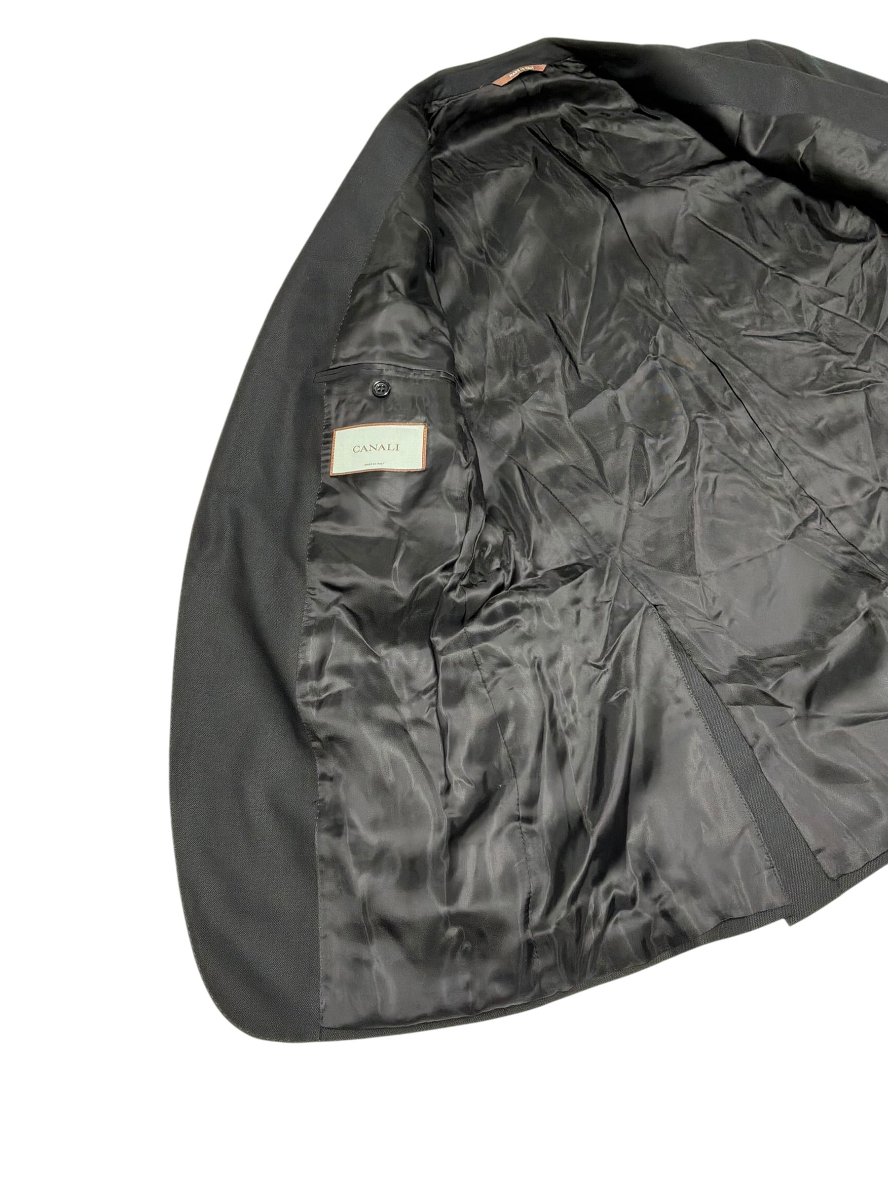 Canali Capri Black Textured Solid Slim Fit Suit Jacket Blazer 42L Black