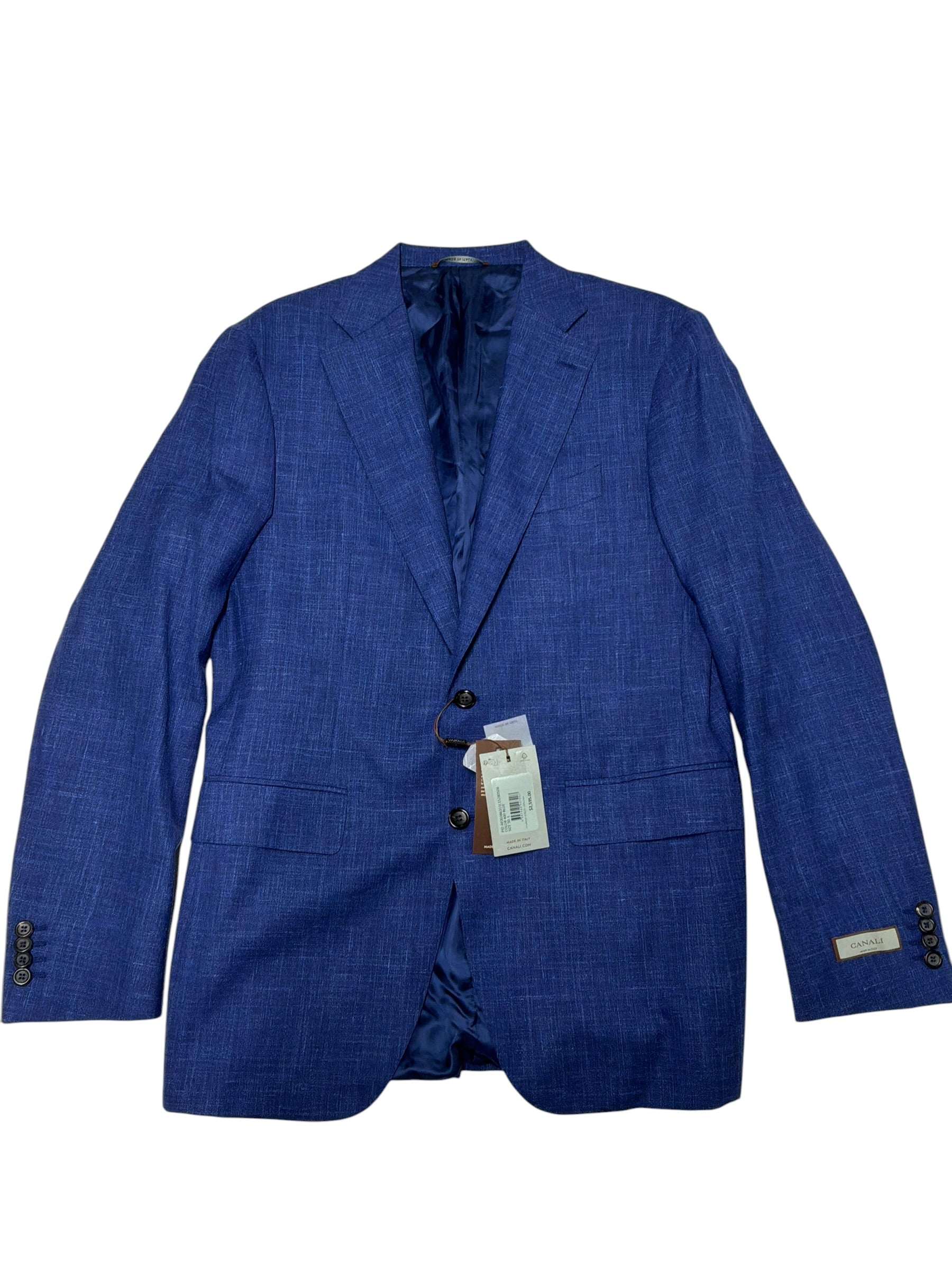 Canali Capri Wool, Silk & Linen Melange Slim Fit Suit Jacket Blazer 40 L Blue