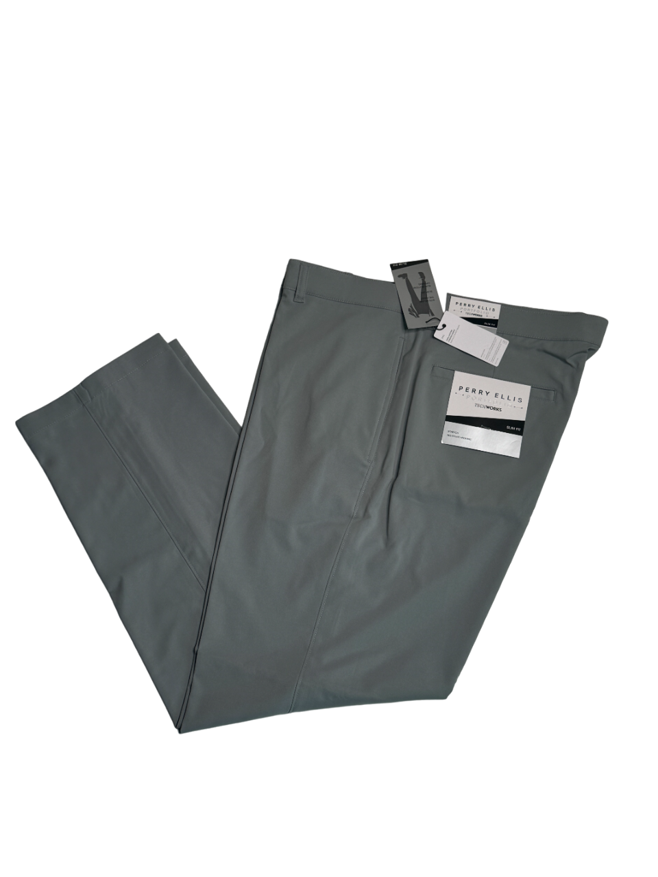 Perry Ellis Portfolio Mens Slim-Fit Stretch Pants Grey 38 x 32