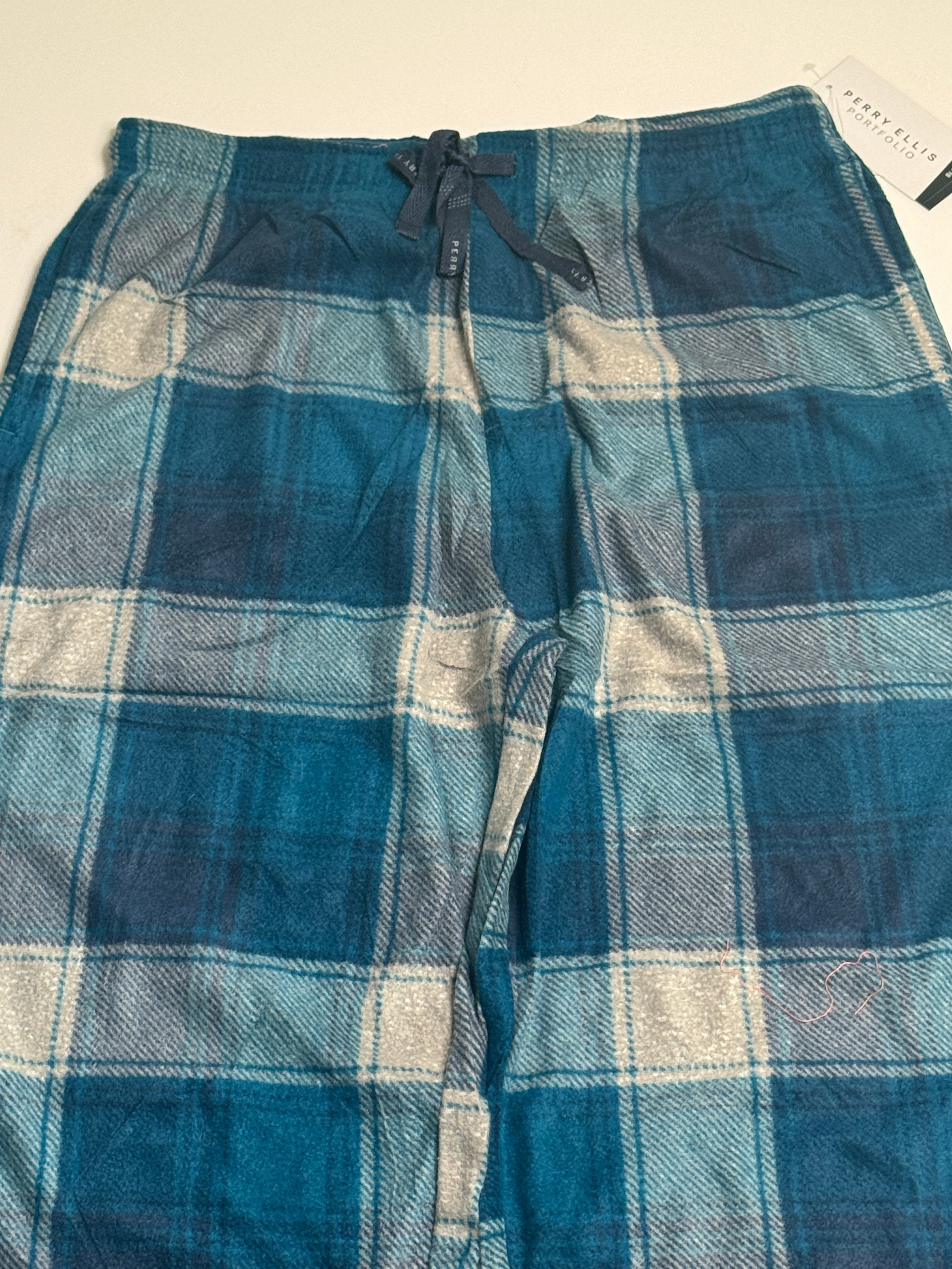 Perry Ellis Portfolio Men's Pajama Pants Plaid Moroccan Blue Medium