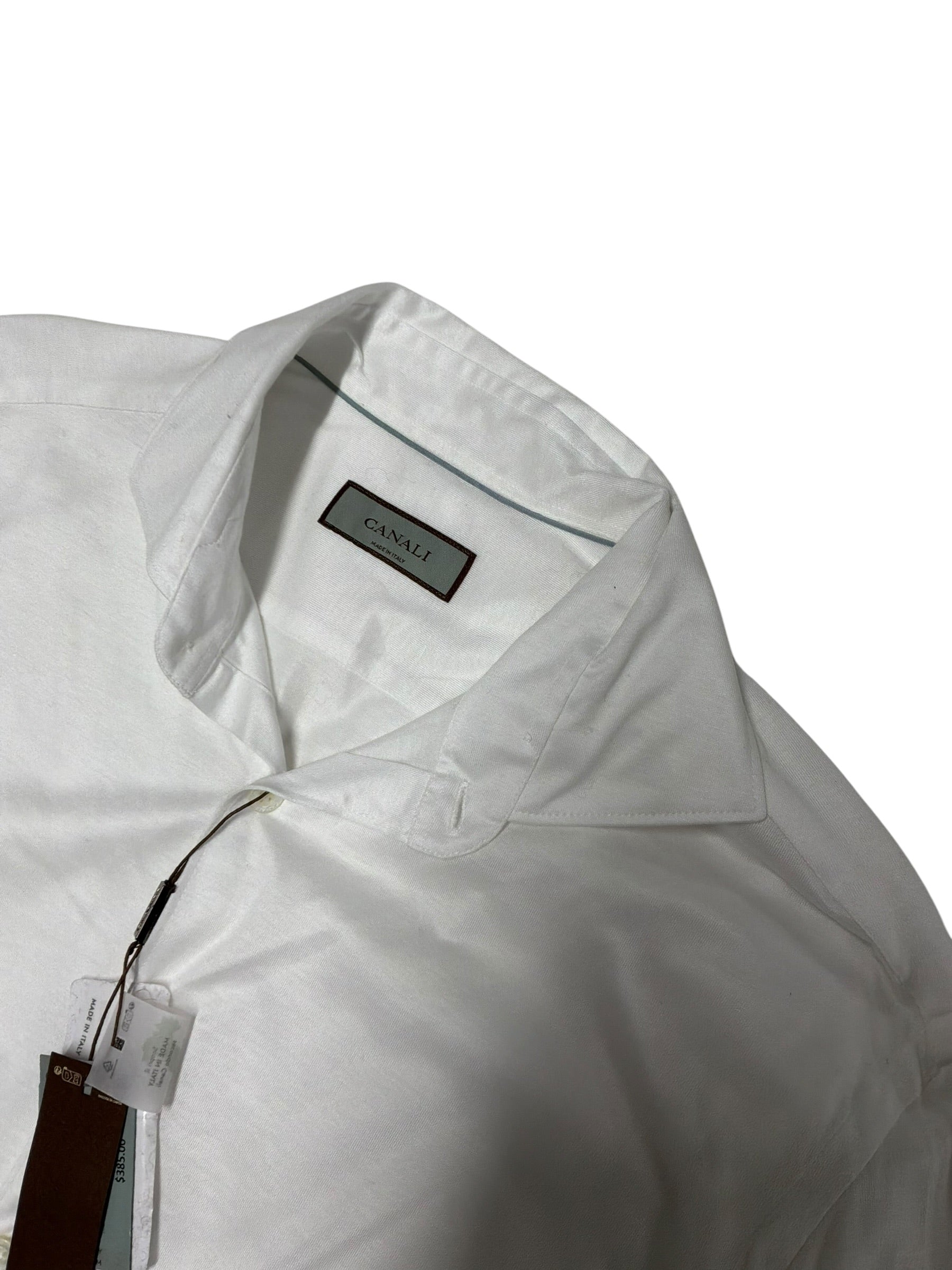 Canali Mens Cotton Jersey Slim Fit Sport Button Shirt Large White