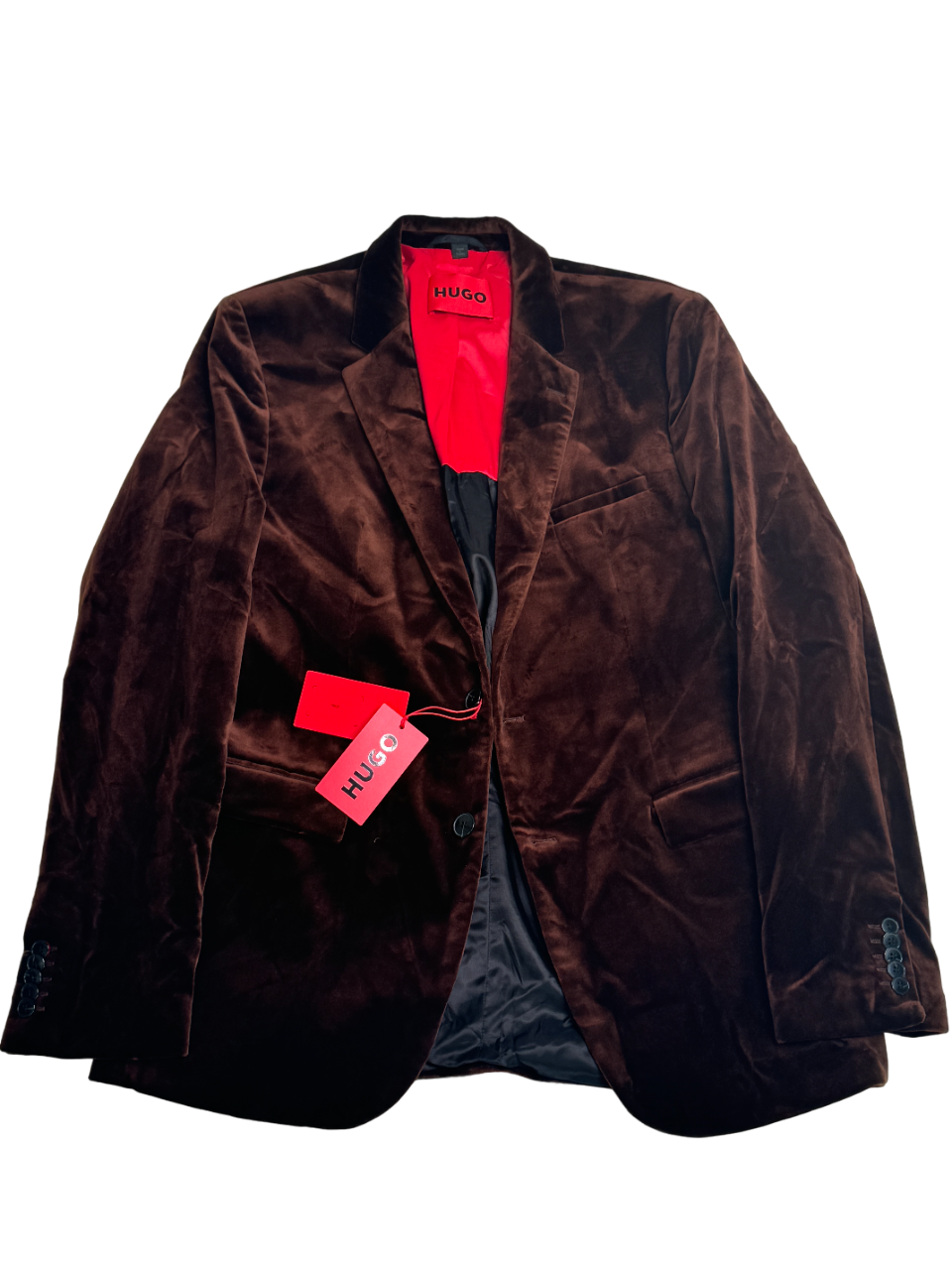 HUGO BOSS Men's Modern-Fit Velvet Dinner Jacket 42L Chocolate Brown Sport Coat