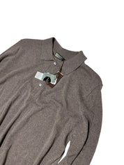 Canali Mens Merino Wool Knit Polo Sweater US 46 EU 56 Light Brown