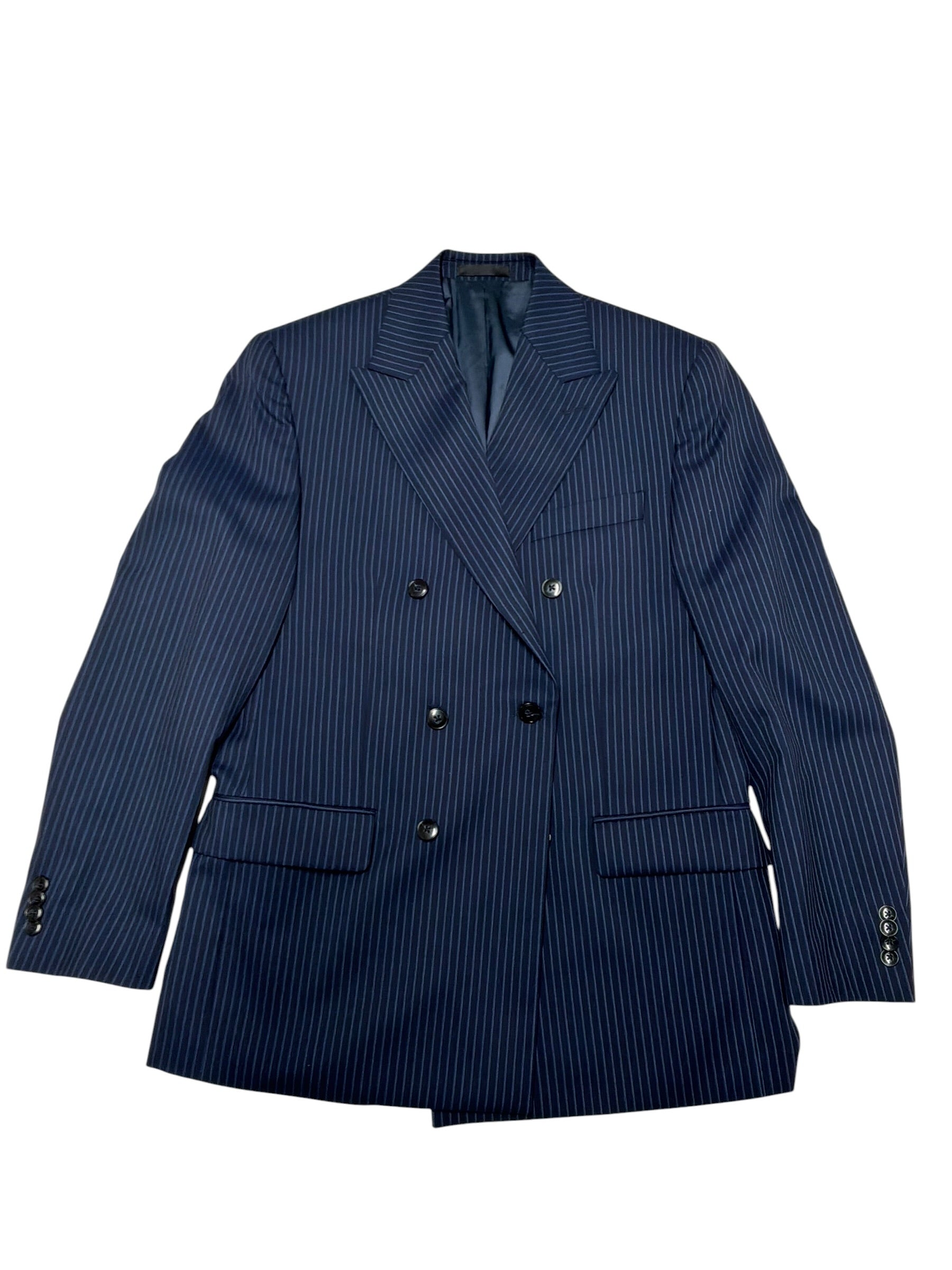 Michael Kors Mens Double Breasted Suit Jacket Blazer 38 R Navy Blue Striped