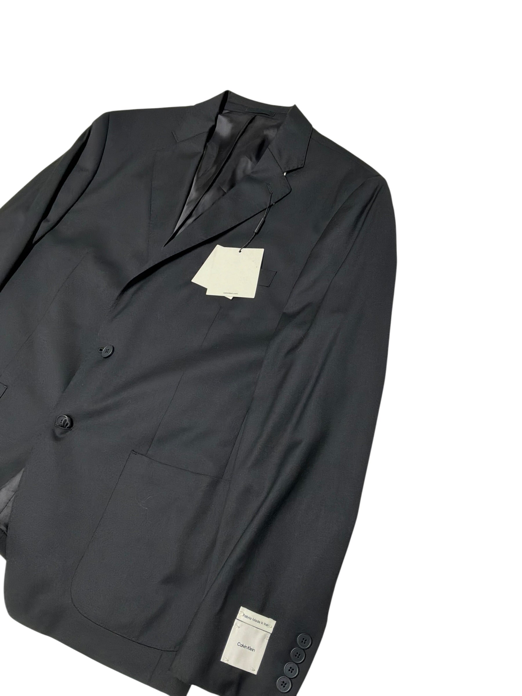 Calvin Klein Mens Slim fit Suit Jacket Blazer 46 R Black Solid Wool