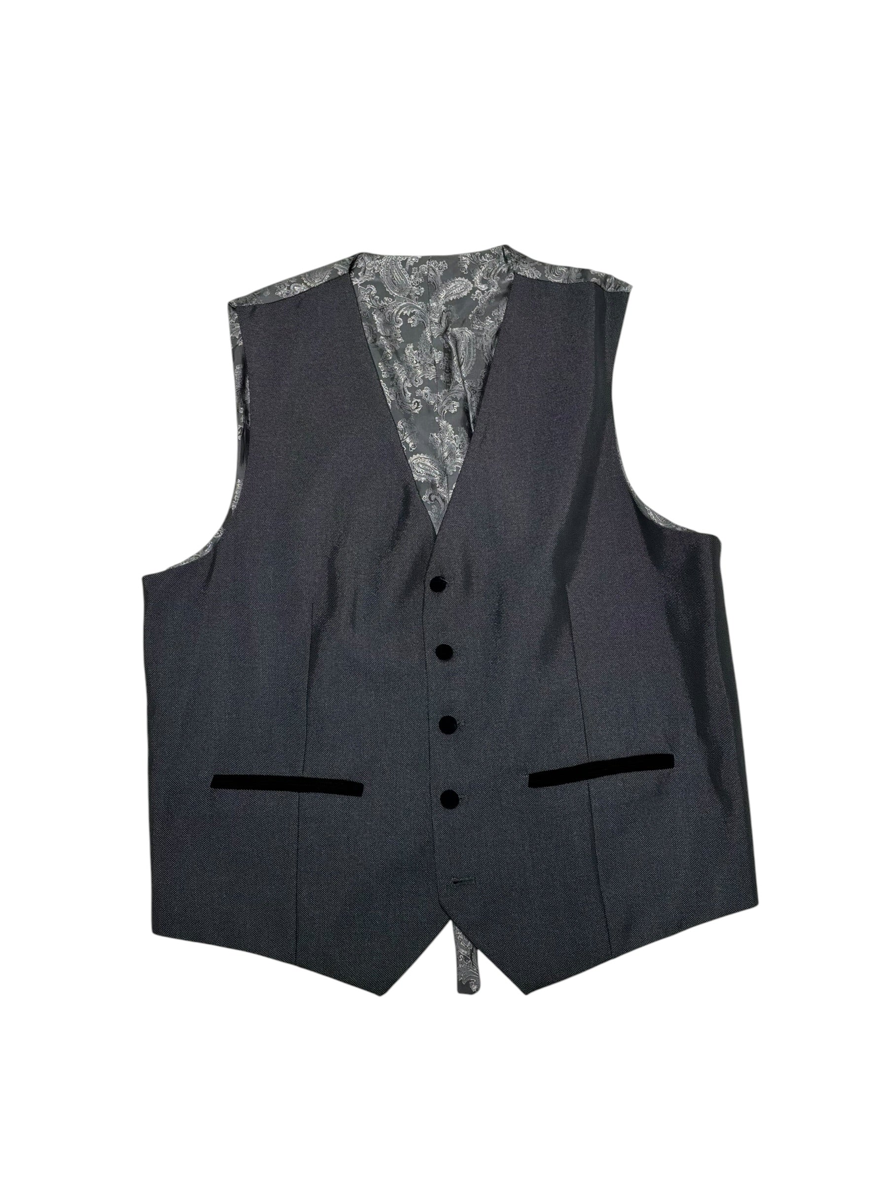 Gino Vitale Mens Slim fit Tuxedo Jacket Blazer 44 L Grey Black Vest Included