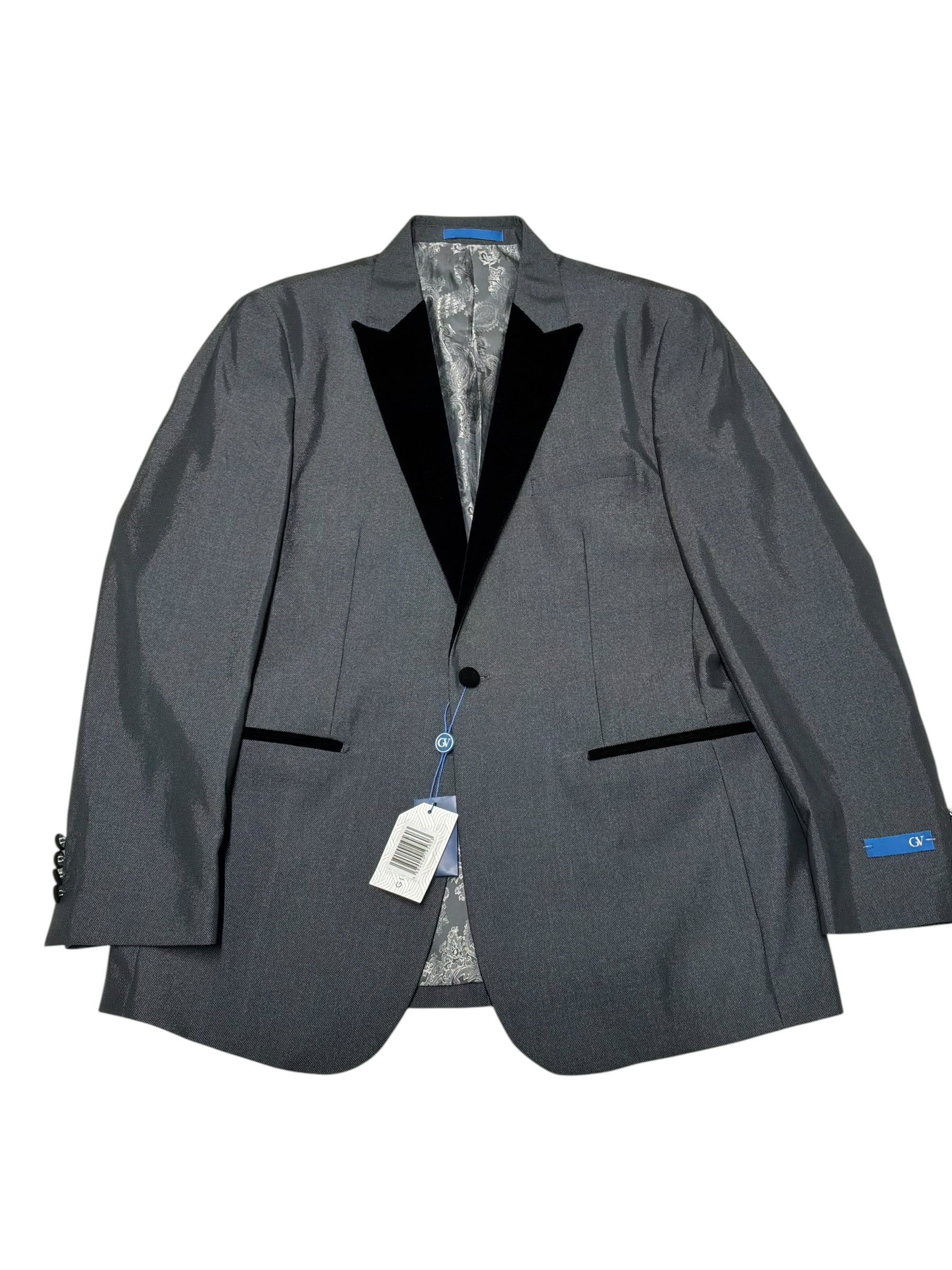 Gino Vitale Mens Slim fit Tuxedo Jacket Blazer 44 L Grey Black Vest Included