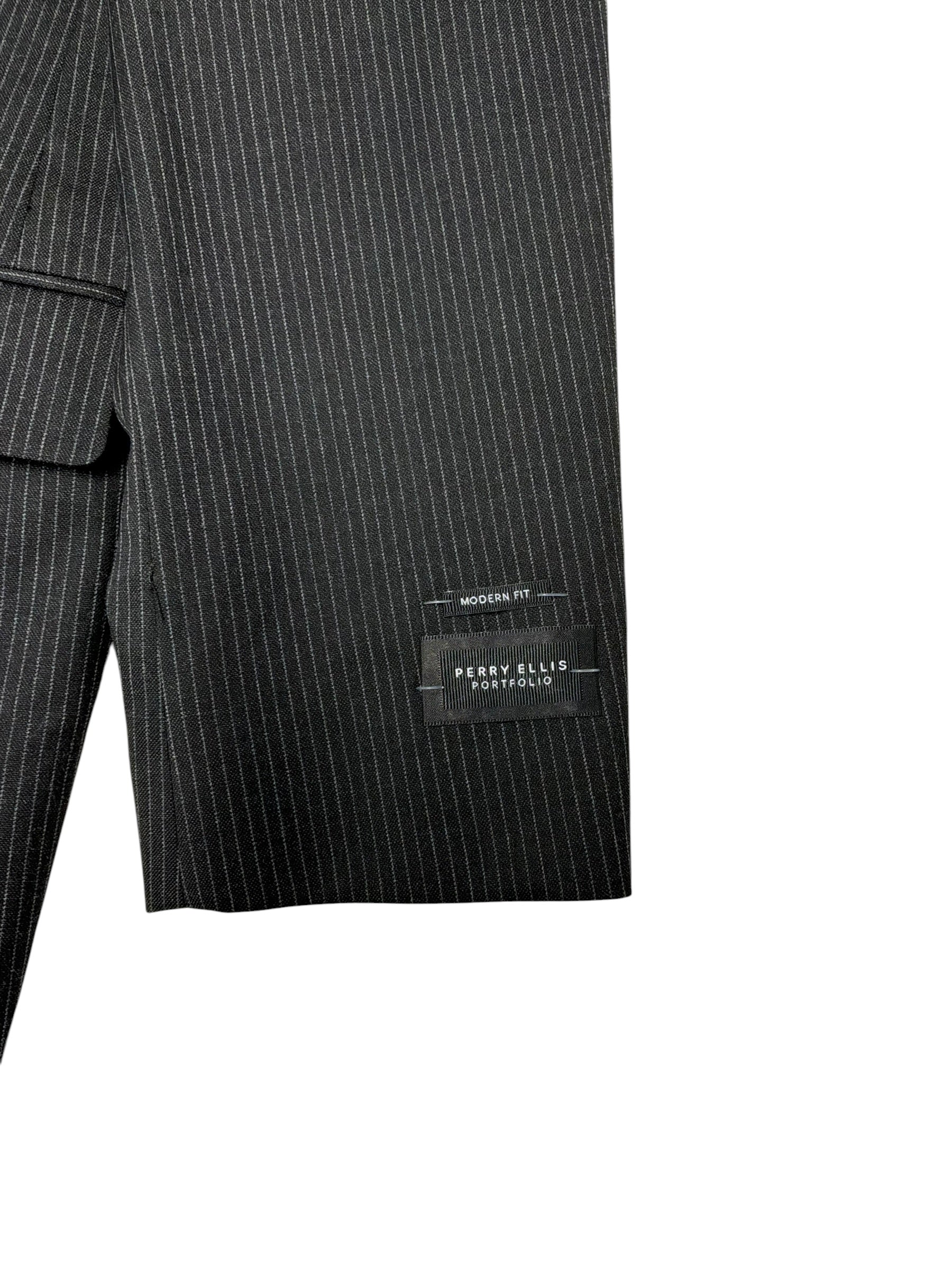 Perry Ellis Portfolio Mens Modern fit Suit Jacket Blazer 44 L Black Striped