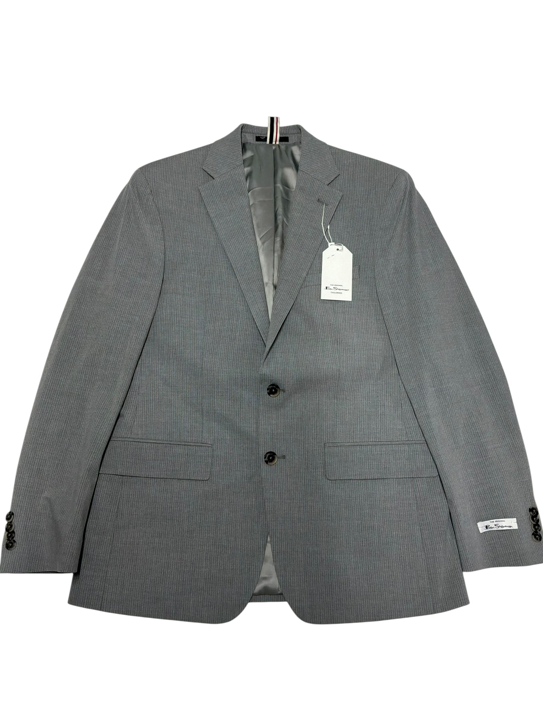 Ben Sherman Mens Slim fit Suit Jacket Blazer 41 R Light Grey Stripe