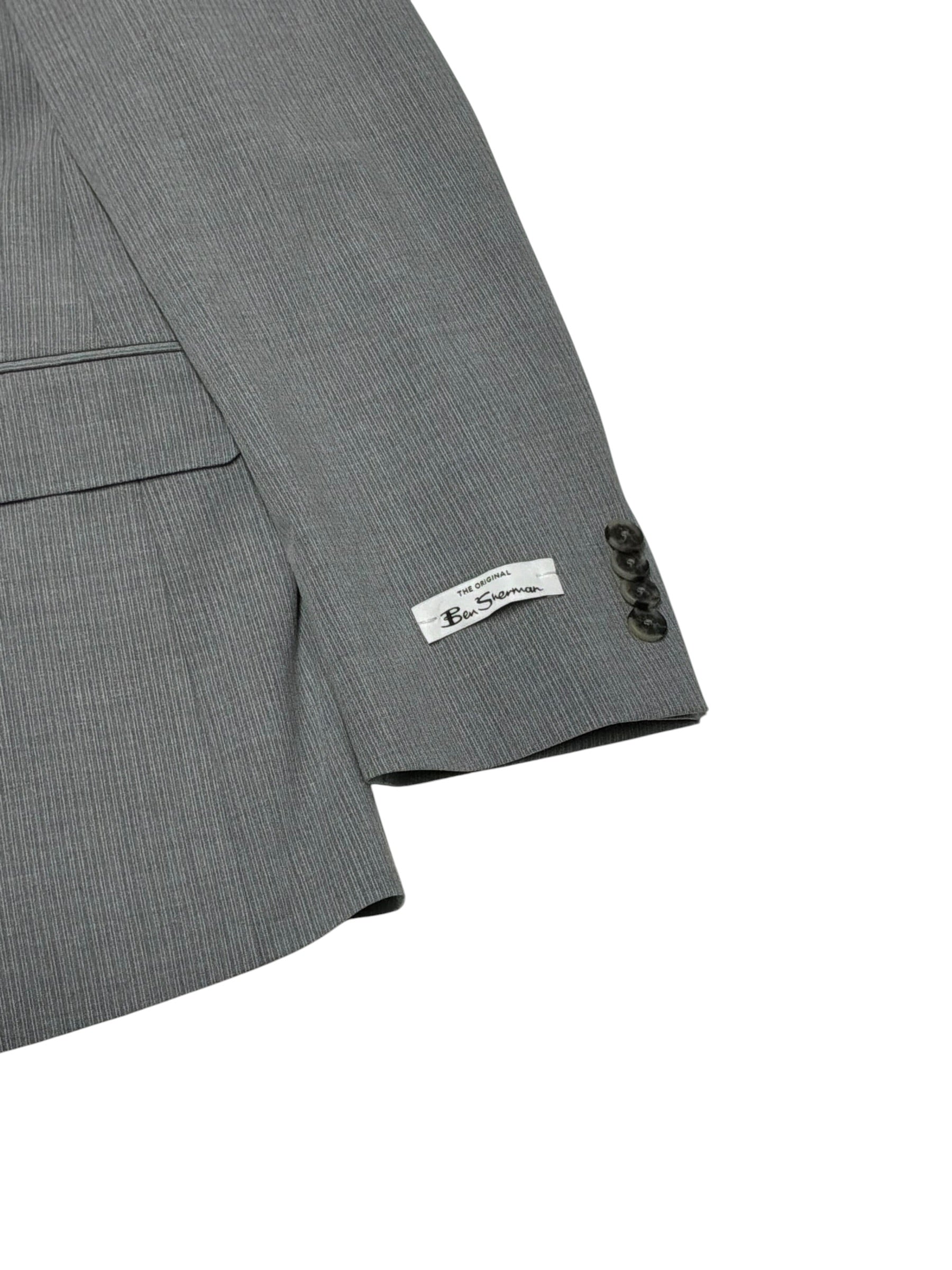 Ben Sherman Mens Slim fit Suit Jacket Blazer 41 R Light Grey Stripe