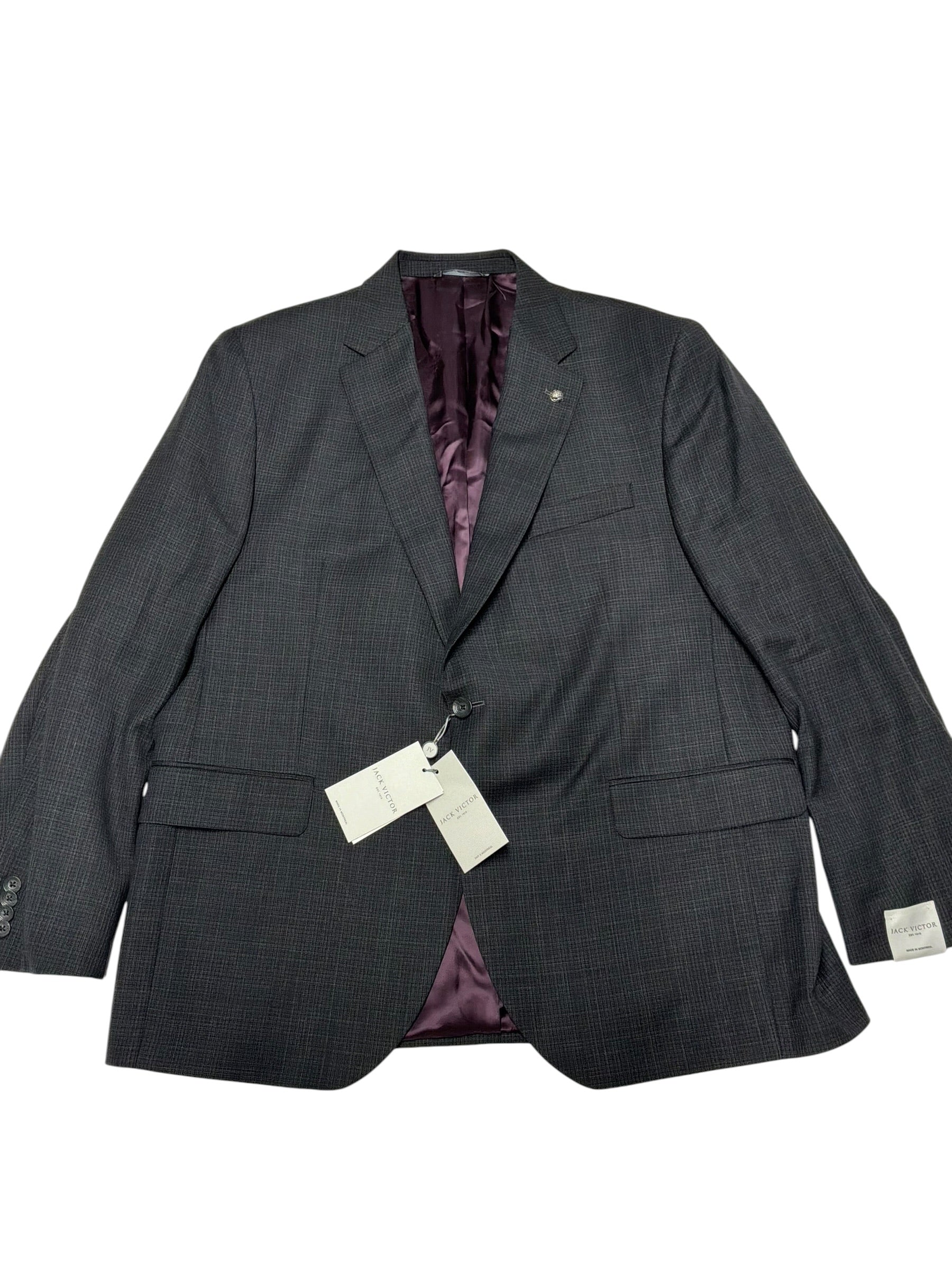 Jack Victor Mens Regular Fit Wool 2 Piece Suit 48 R Pants 42 Charcoal Gray Check