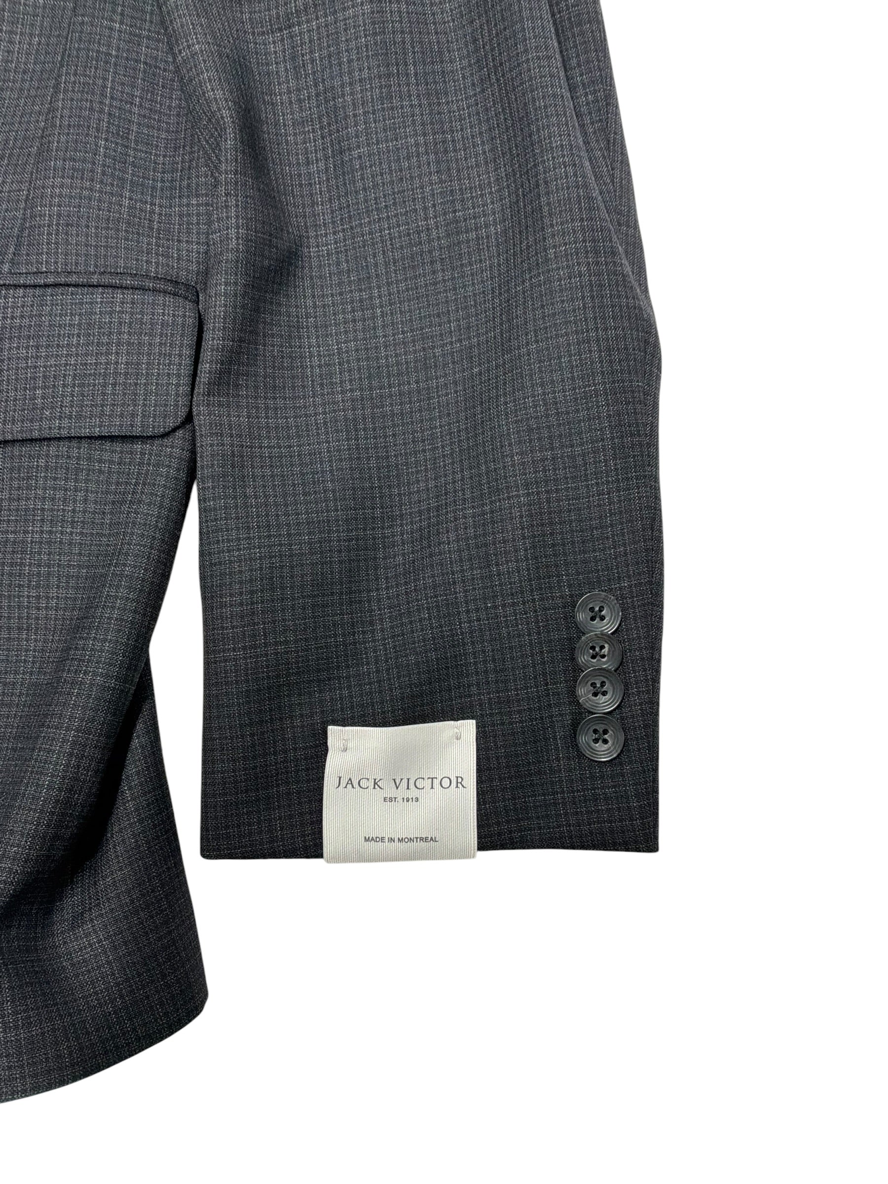 Jack Victor Mens Regular Fit Wool 2 Piece Suit 48 R Pants 42 Charcoal Gray Check