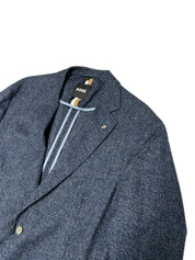 Hugo Boss Mens Slim fit Wool Knit Sport Coat Blazer 44 R Blue Herringbone