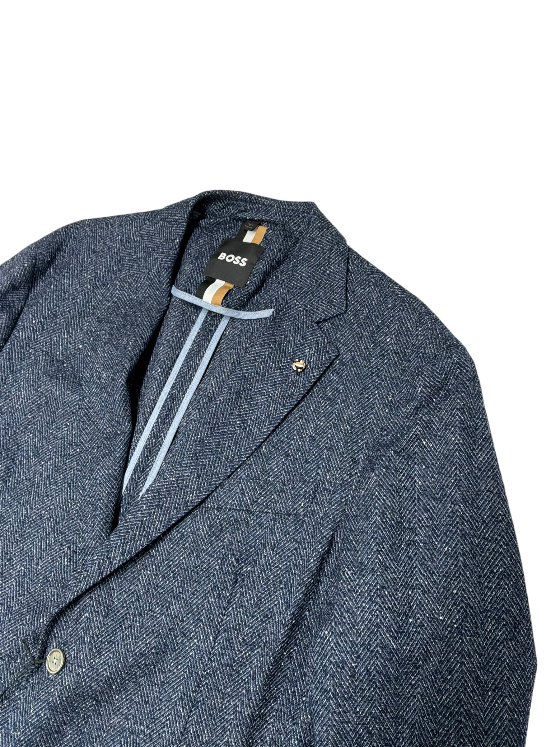 Hugo Boss Mens Slim fit Wool Knit Sport Coat Blazer 44 R Blue Herringbone