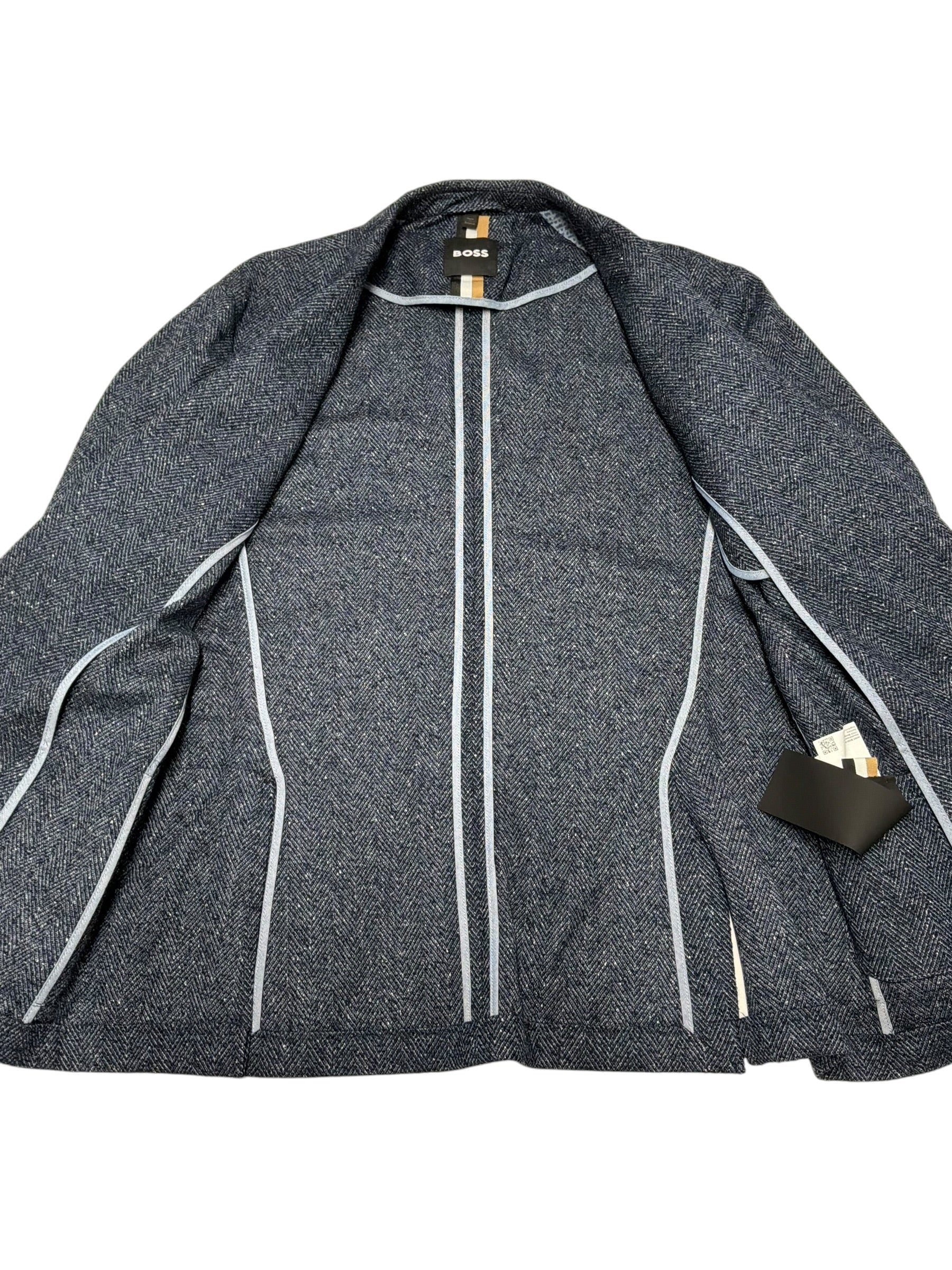Hugo Boss Mens Slim fit Wool Knit Sport Coat Blazer 44 R Blue Herringbone