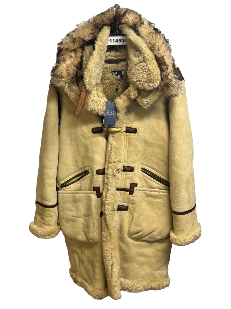 Polo Ralph Lauren Men's Leather Shearling Toggle Coat Medium Vintage Cream