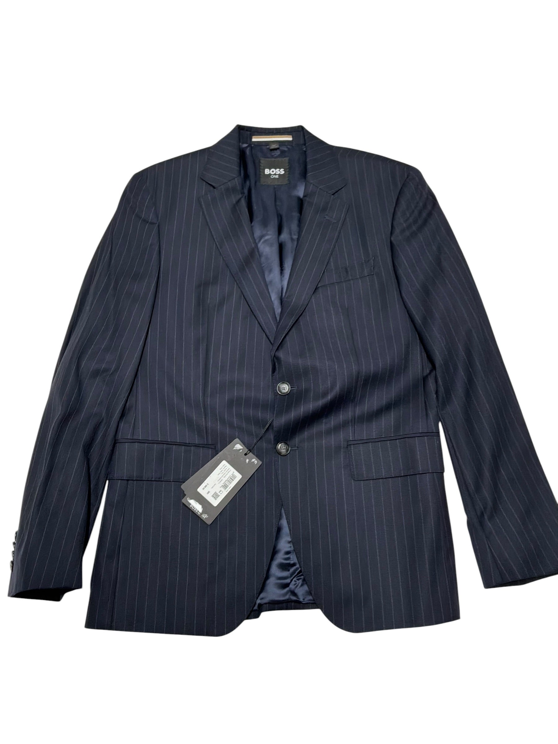 Hugo Boss Mens Slim fit Wool Suit Jacket Blazer 38 R Navy Blue Striped