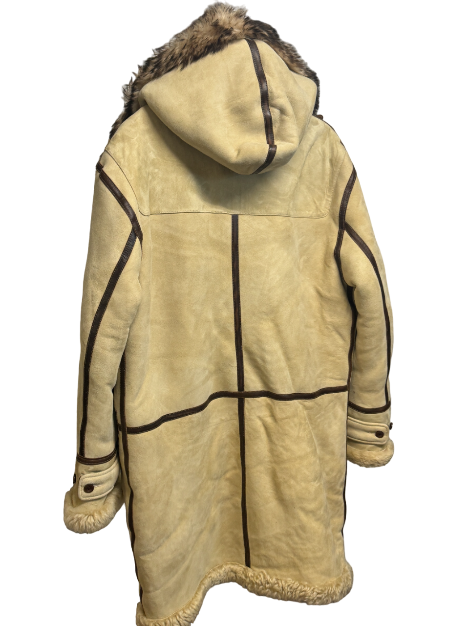 Polo Ralph Lauren Men's Leather Shearling Toggle Coat Medium Vintage Cream
