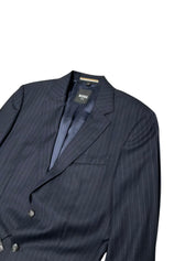 Hugo Boss Mens Slim fit Wool Suit Jacket Blazer 38 R Navy Blue Striped