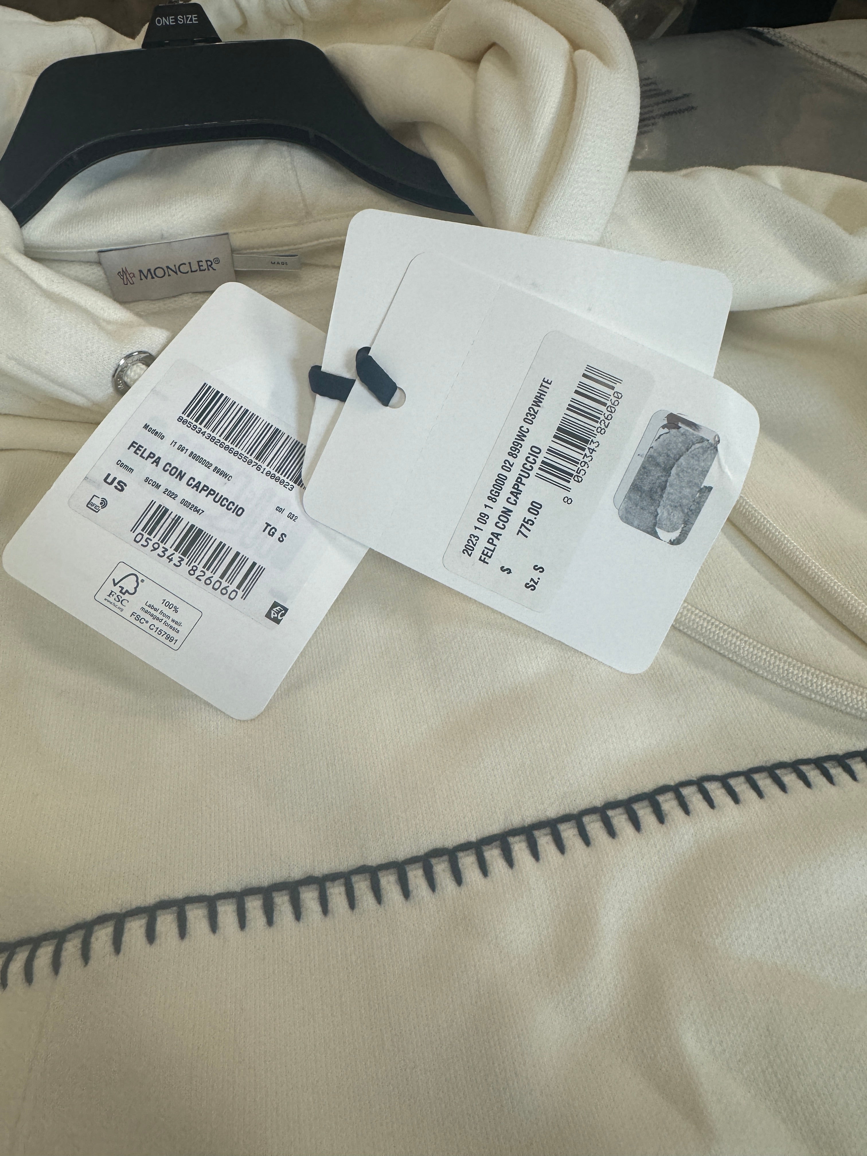 Moncler Mens Logo Pullover Hoodie Sweatshirt Small White