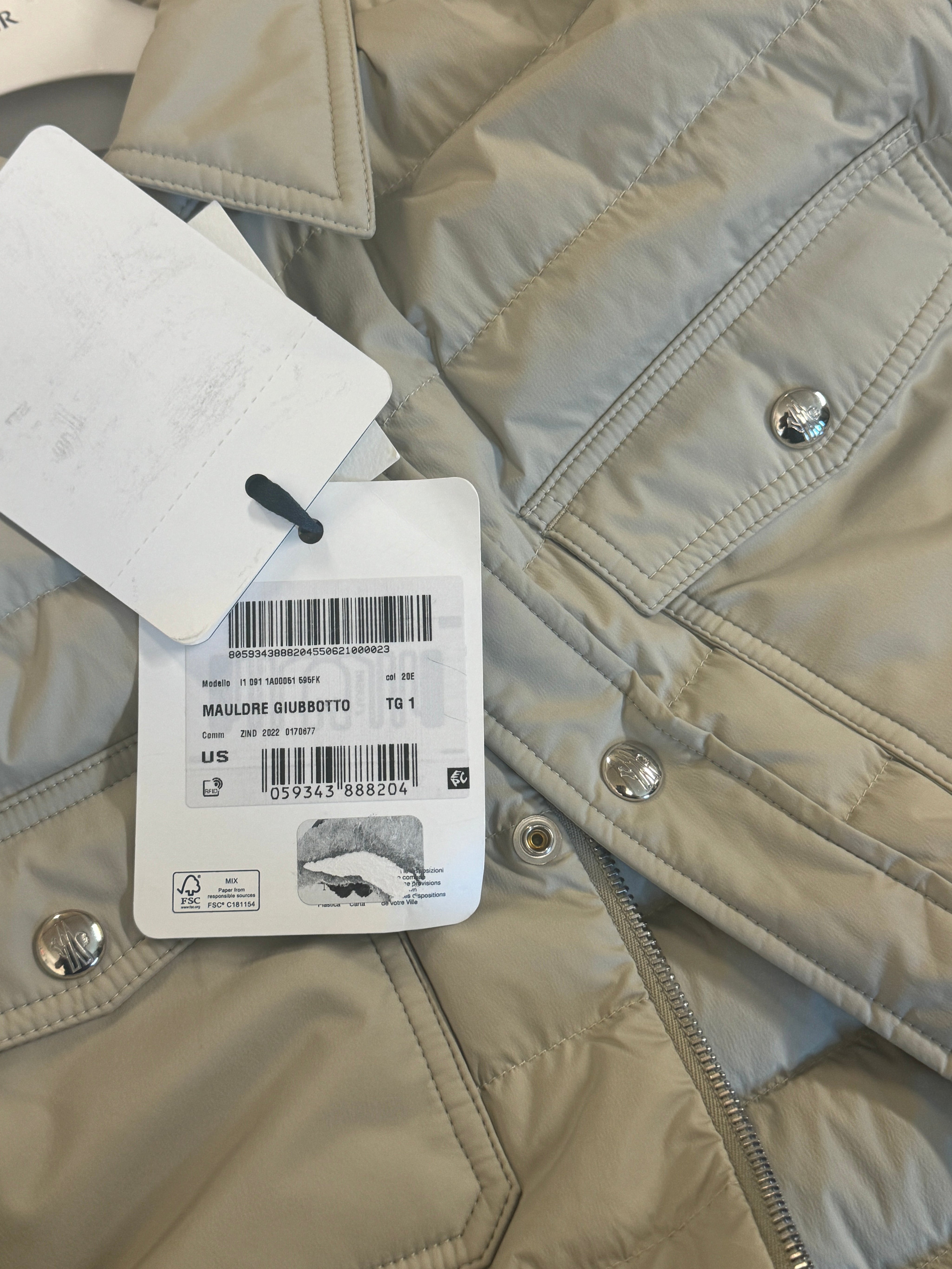 Moncler Mens Mauldre Puffer Jacket Size 1 / Small Light Beige