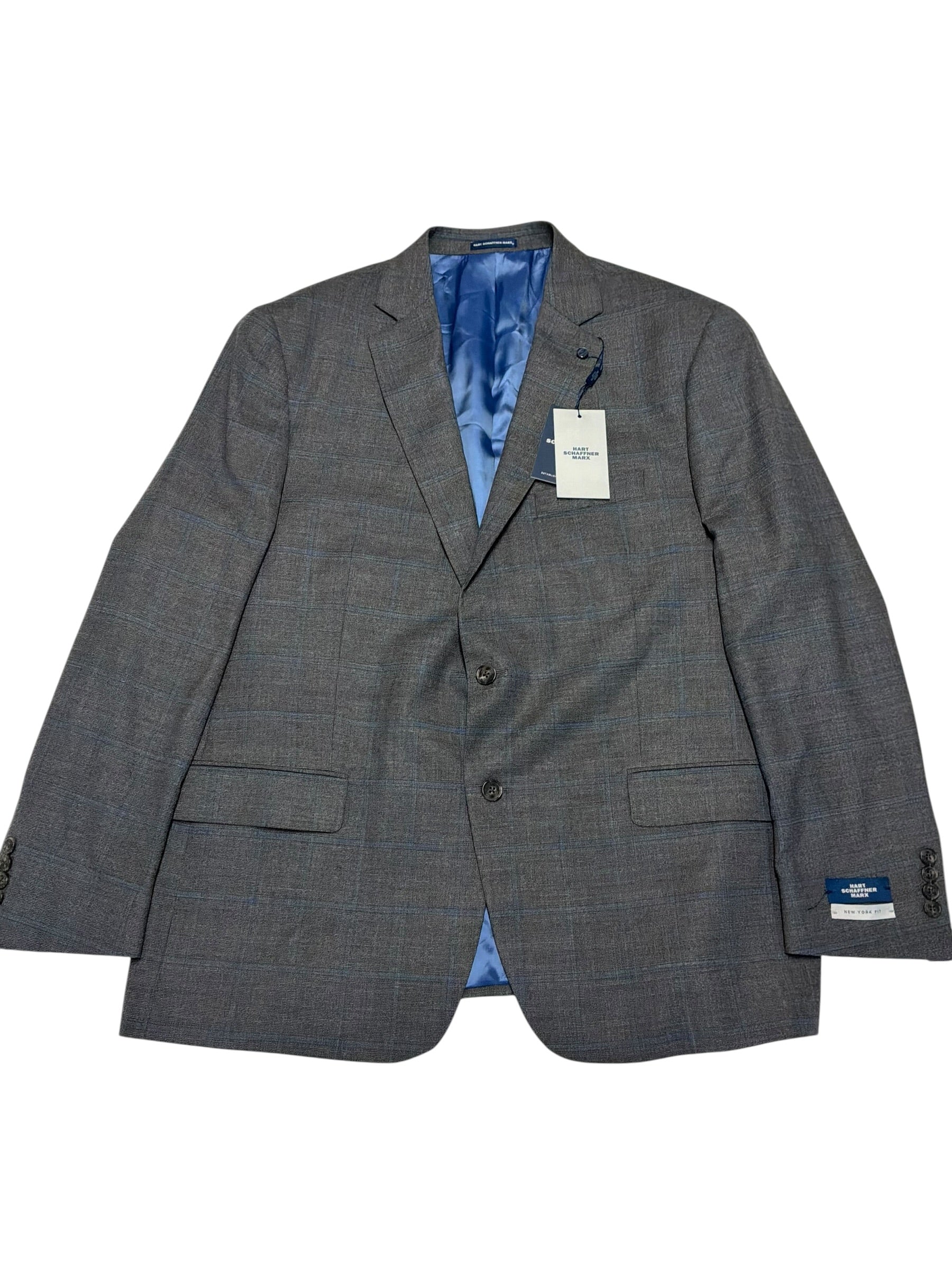 Hart Schaffner Marx Mens Regular fit Wool 2 Piece Suit 48 R Pants 43 Gray Plaid