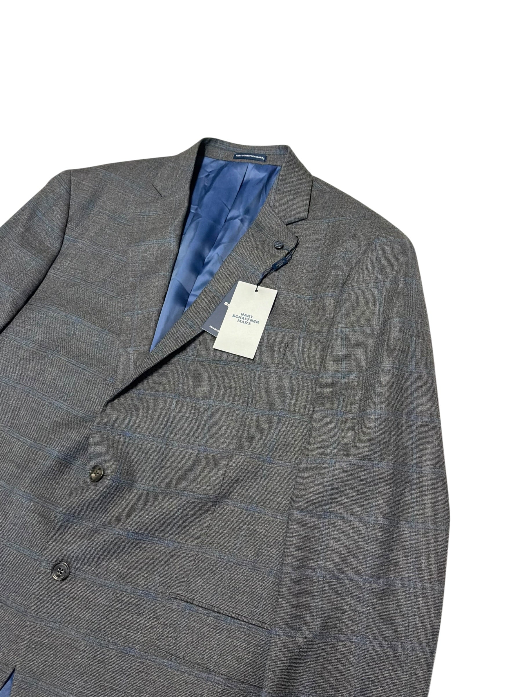 Hart Schaffner Marx Mens Regular fit Wool 2 Piece Suit 48 R Pants 43 Gray Plaid