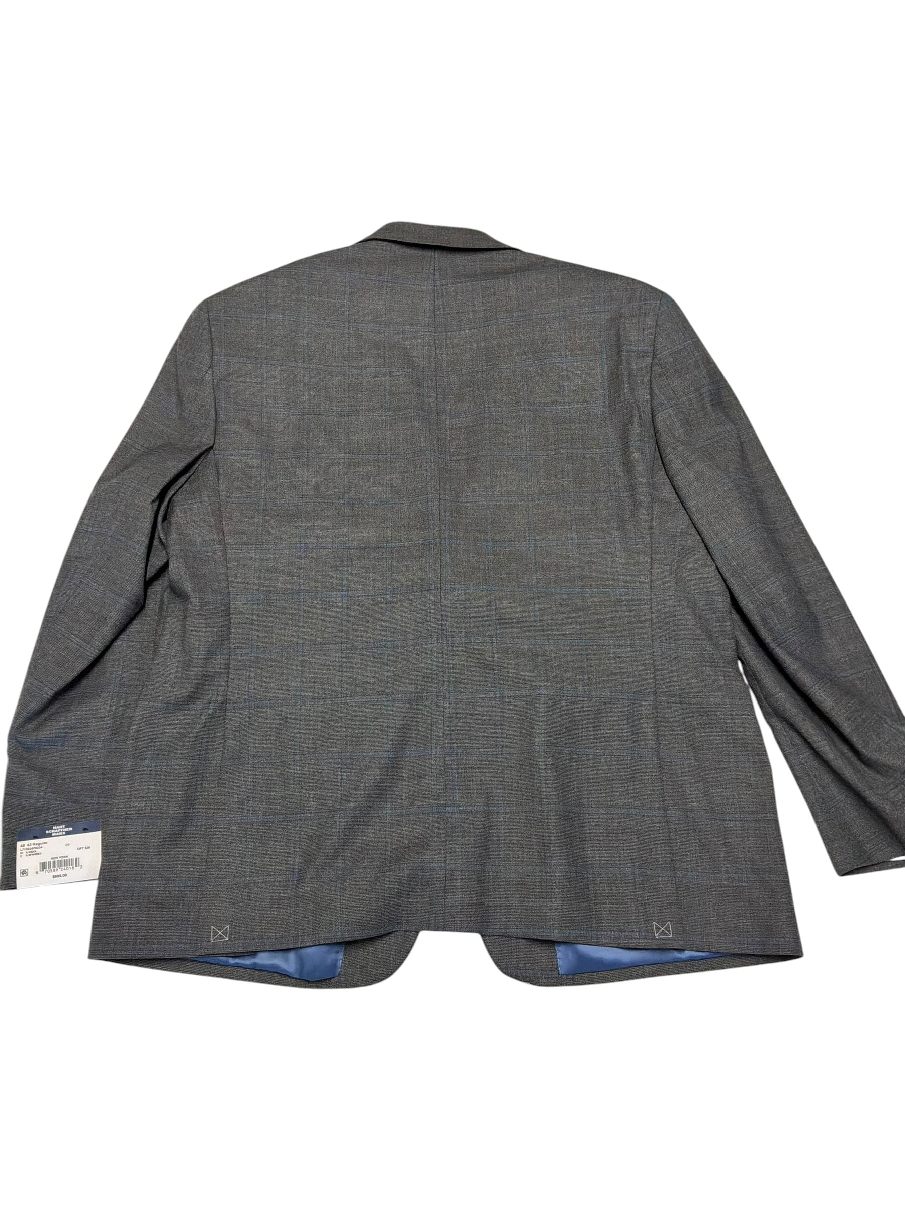 Hart Schaffner Marx Mens Regular fit Wool 2 Piece Suit 48 R Pants 43 Gray Plaid