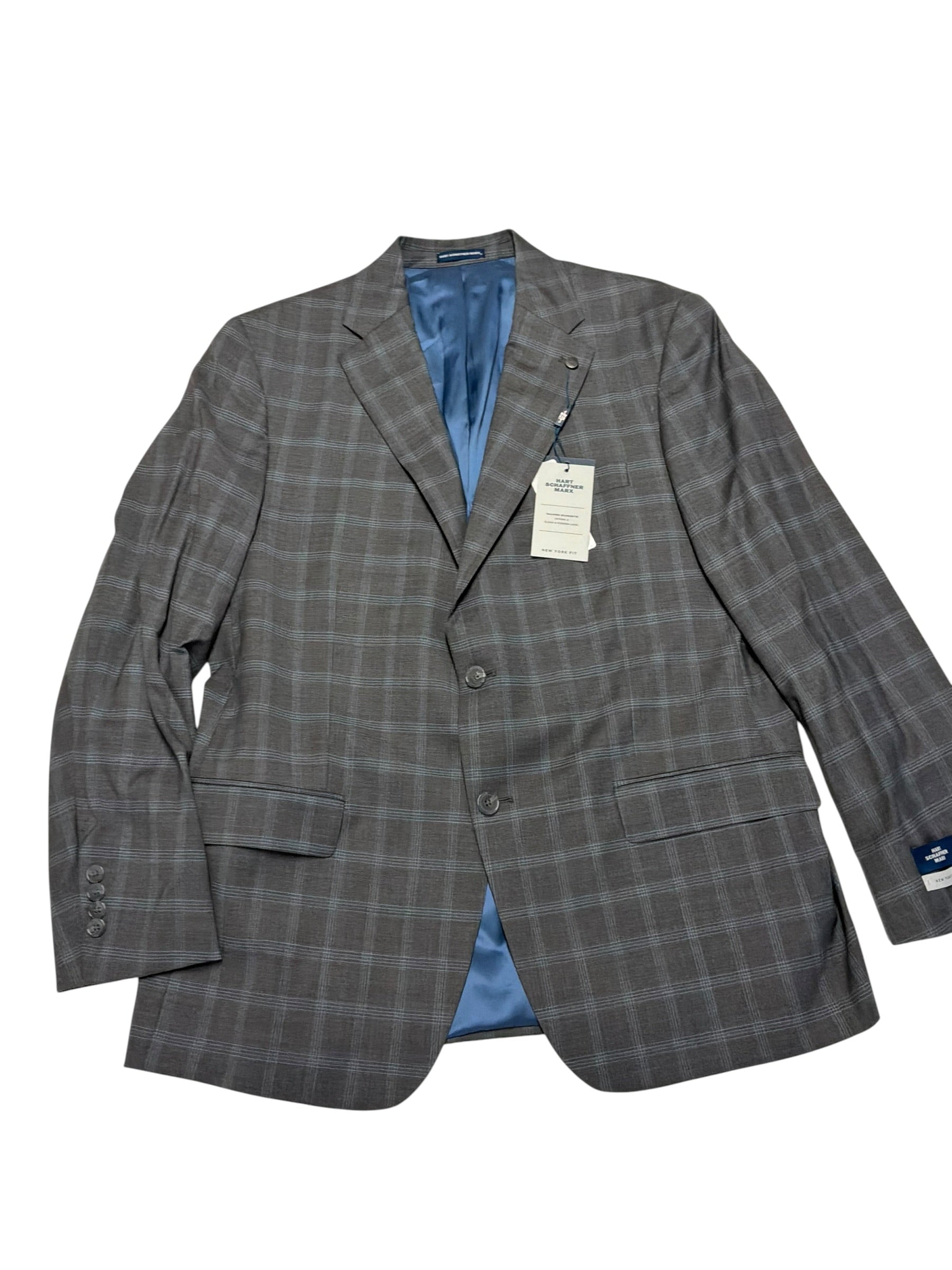 Hart Schaffner Marx New York Plaid Regular Fit Suit 44 R / 38W Grey Plaid