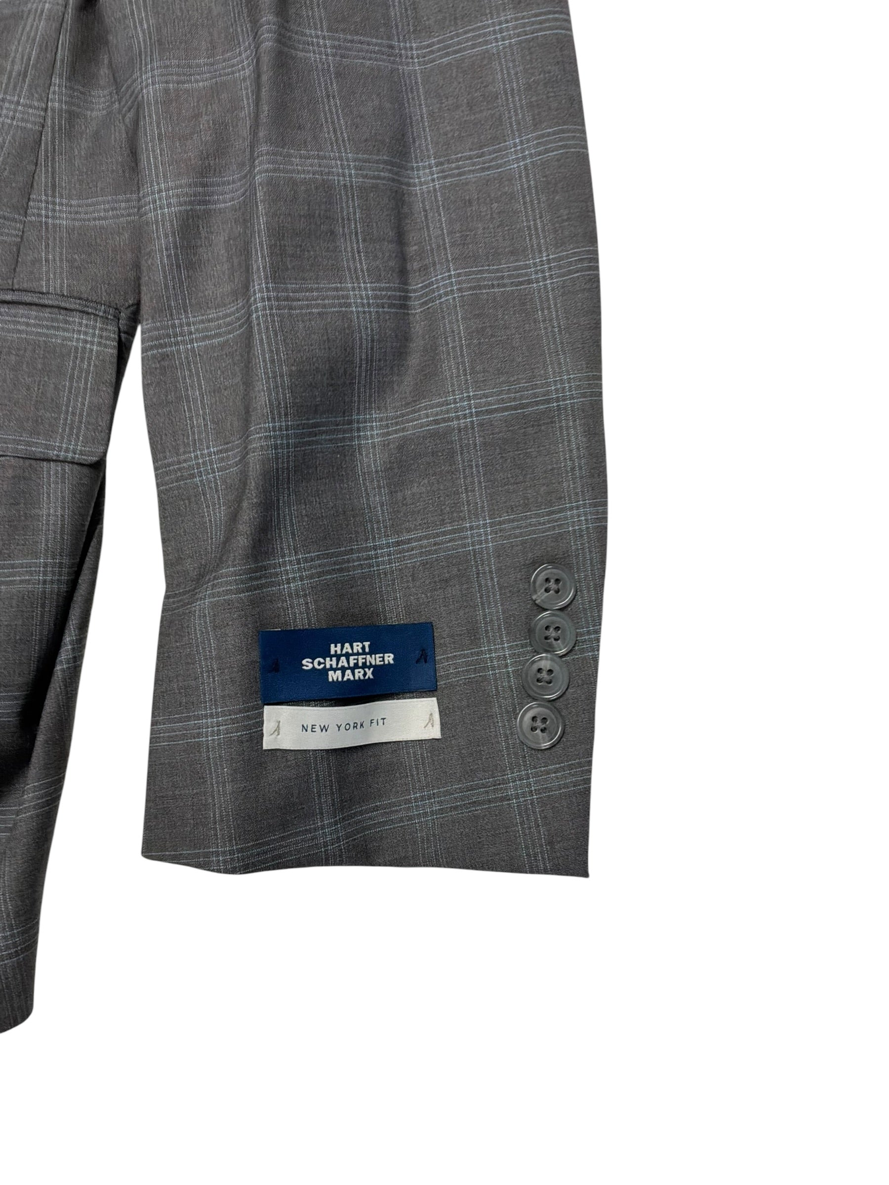 Hart Schaffner Marx New York Plaid Regular Fit Suit 44 R / 38W Grey Plaid
