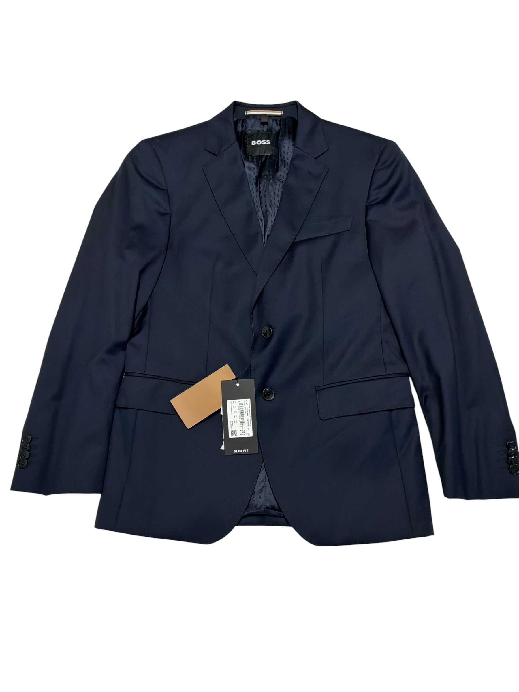 Hugo Boss Mens Slim fit Wool Suit Jacket Blazer 36 S Navy Blue Solid