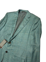 Canali Regular Fit Cashmere Silk Linen Sport Coat Blazer 38 R Green Plaid