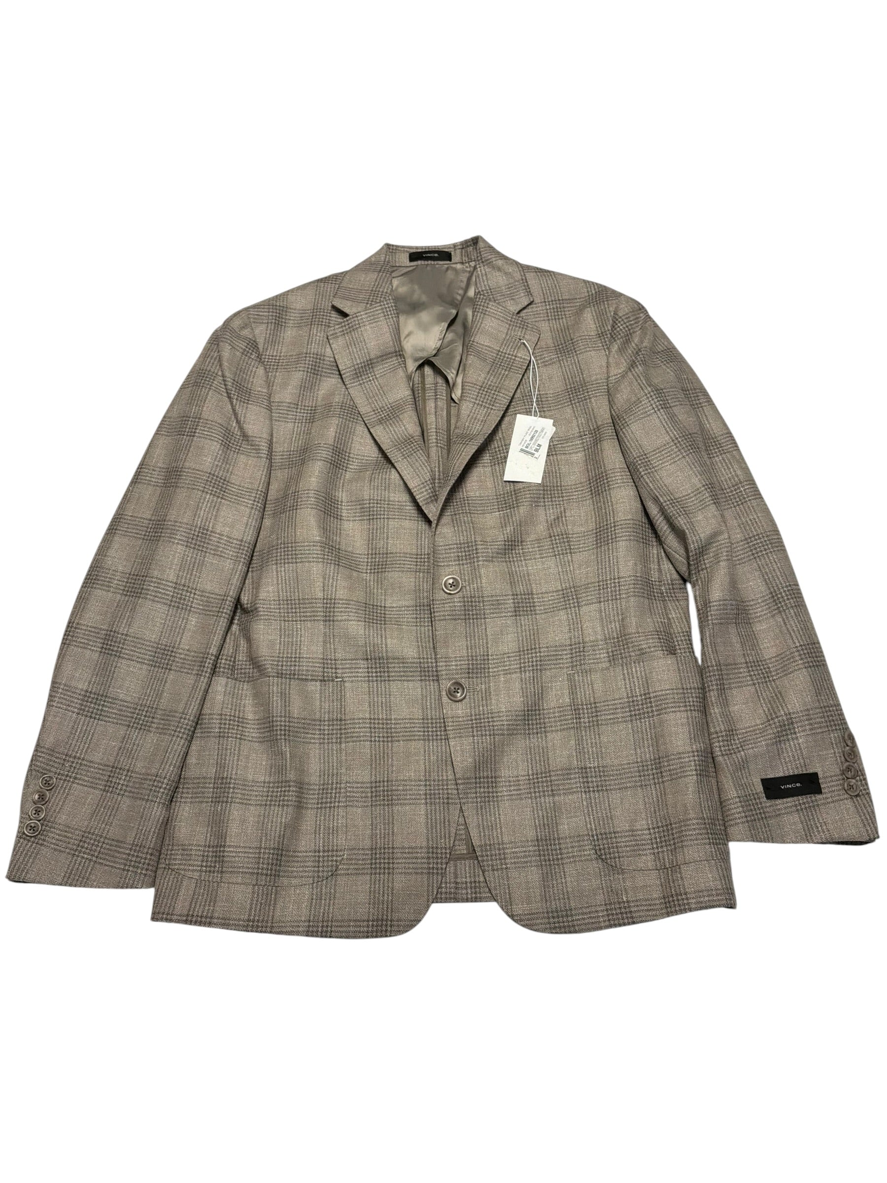 Vince Plaid Slim Fit Unstructured Sport Coat Blazer 40 R Light Brown Plaid