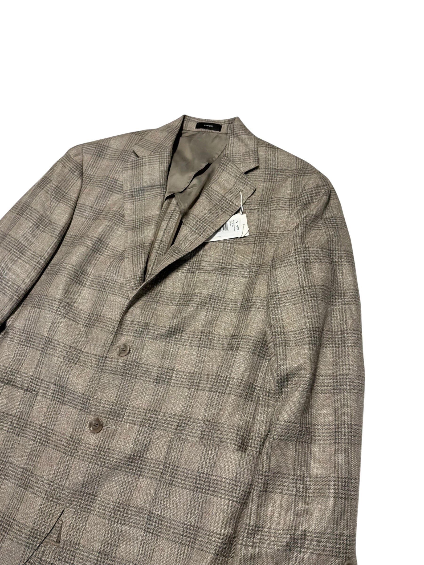 Vince Plaid Slim Fit Unstructured Sport Coat Blazer 40 R Light Brown Plaid