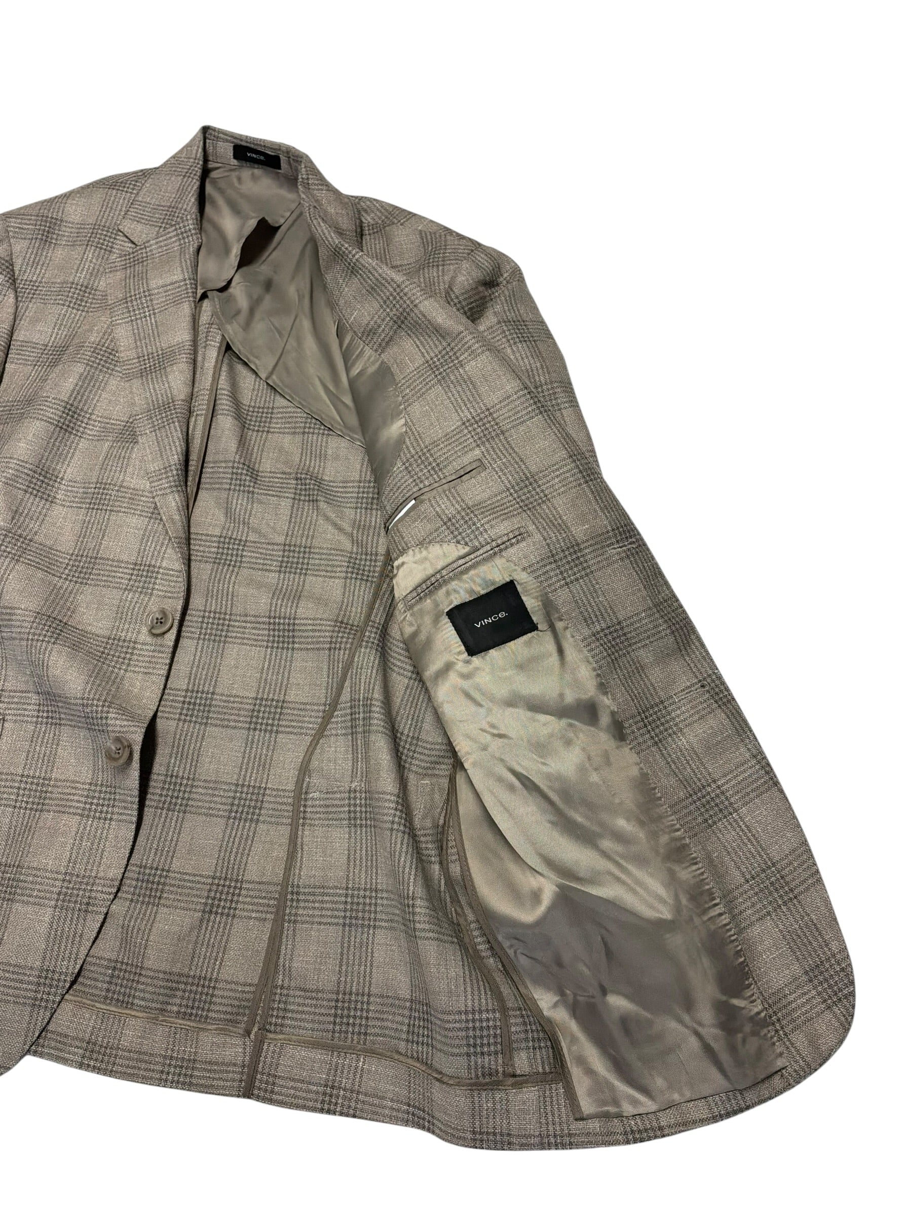Vince Plaid Slim Fit Unstructured Sport Coat Blazer 42 R Light Brown Plaid