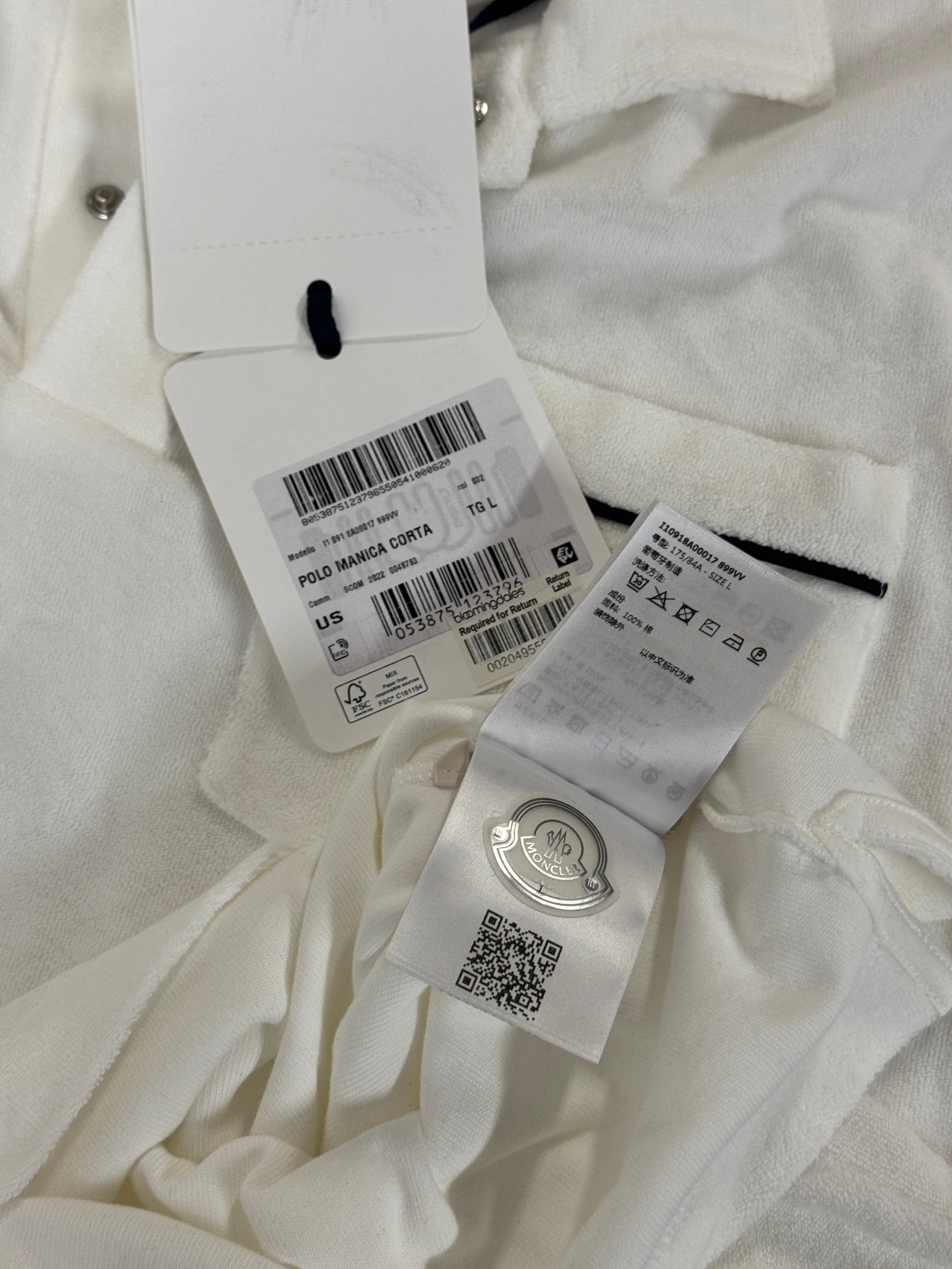 Moncler Mens Ramsey Short Sleeve Pocket Terry Polo Shirt Large White